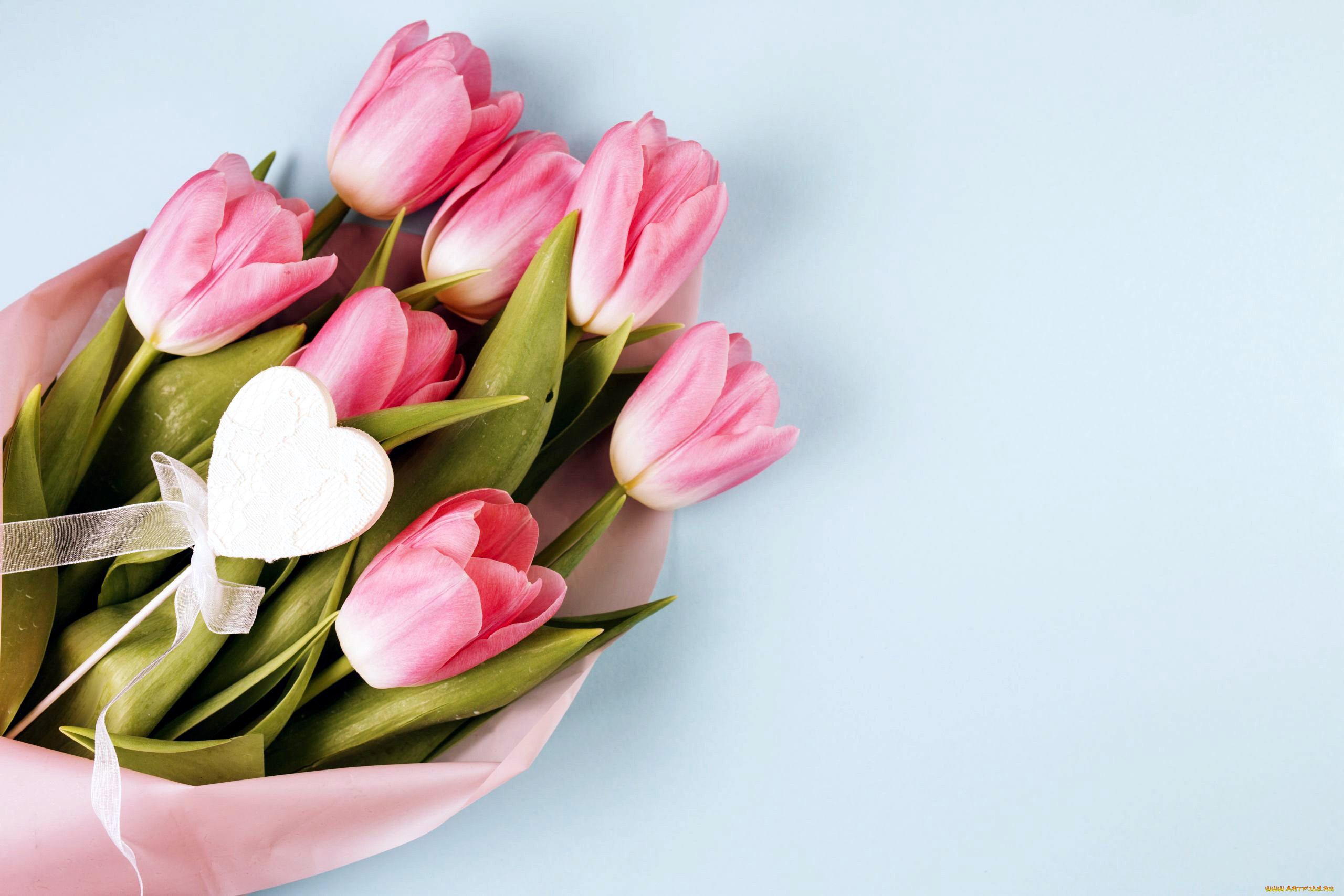 цветы, тюльпаны, розовые, бутоны, букет, сердечко