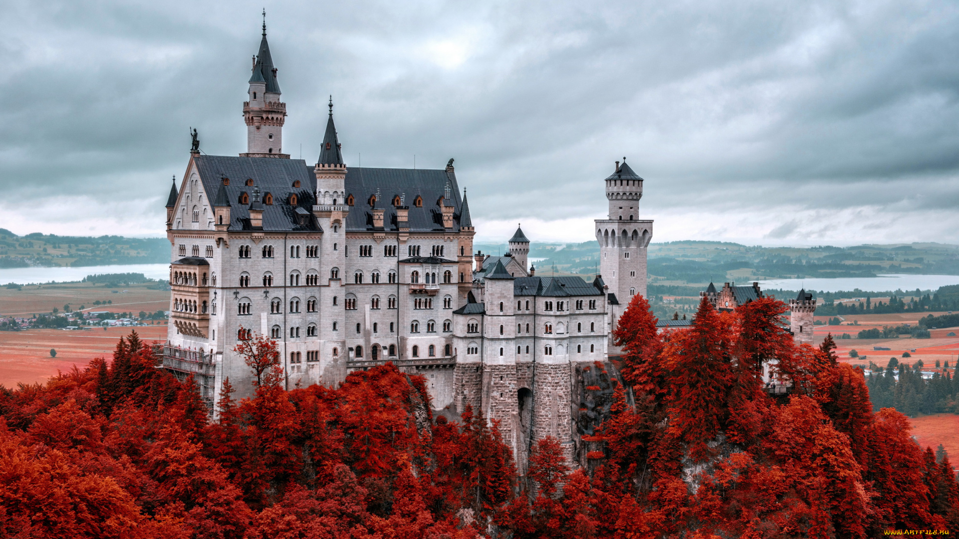 города, замок, нойшванштайн, , германия, bavaria, germany, alps, autumn, mountain, neuschwanstein, castle, нойшванштайн, замок