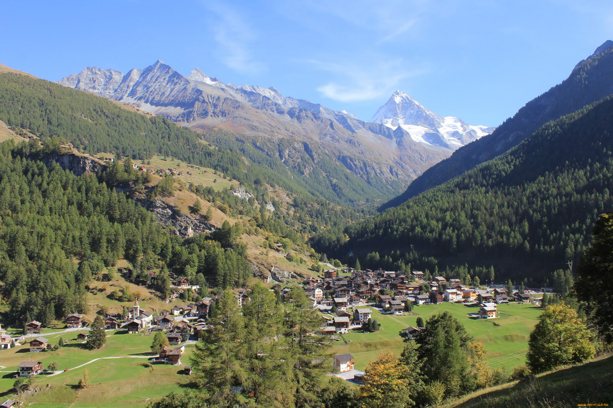 швейцария, альпы, природа, пейзажи, горы, деревня