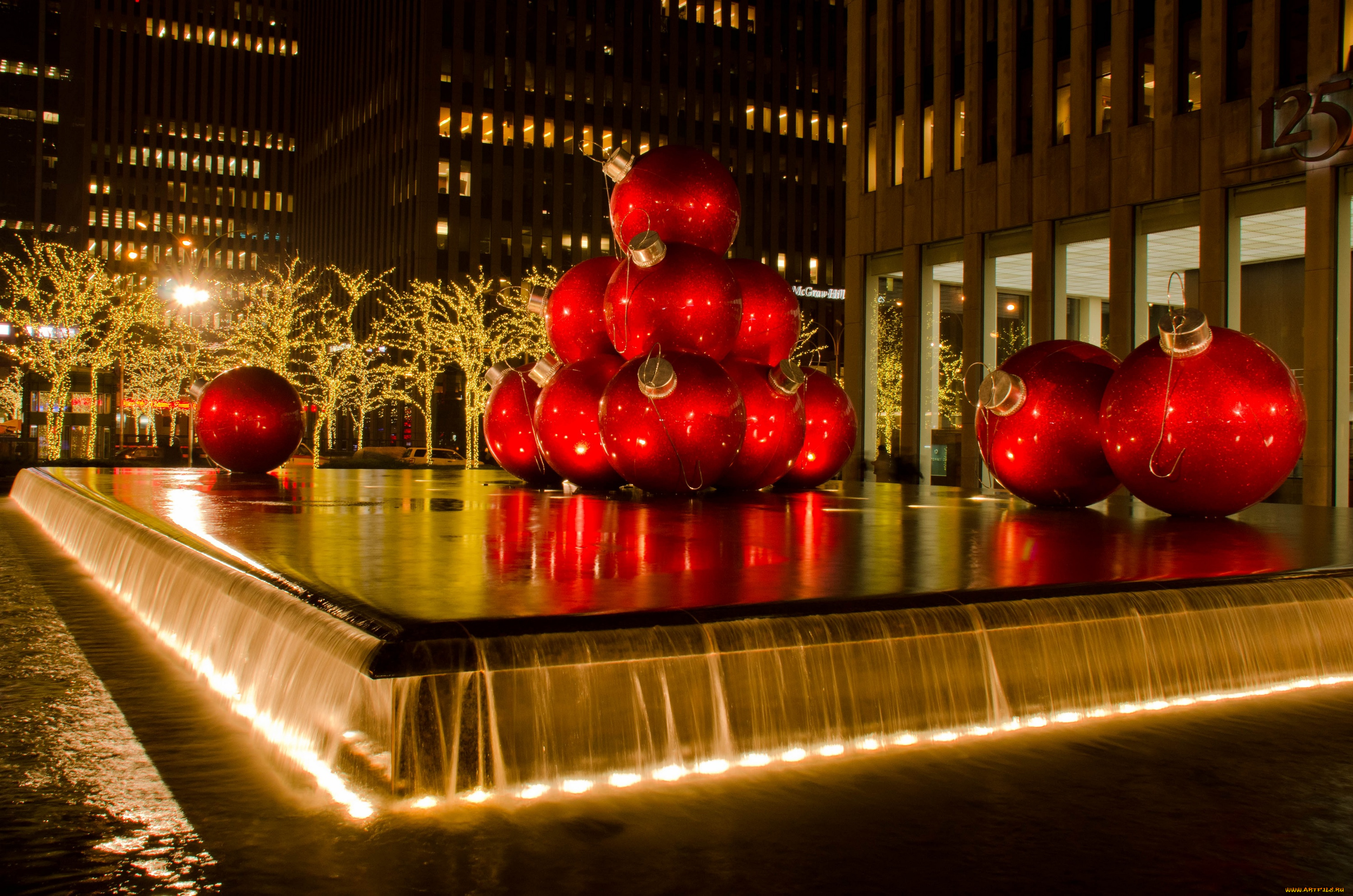 праздничные, новогодние, пейзажи, нью-йорк, гигантские, шары