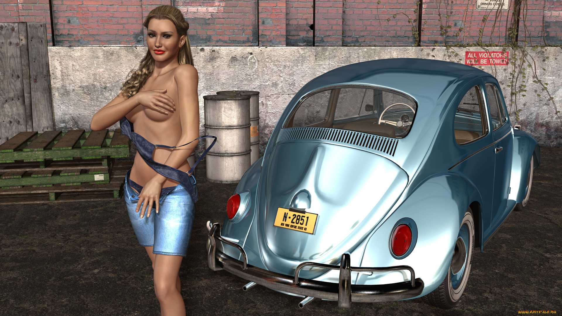 автомобили, 3d, car&girl, шорты, автомобиль, взгляд, девушка, фон