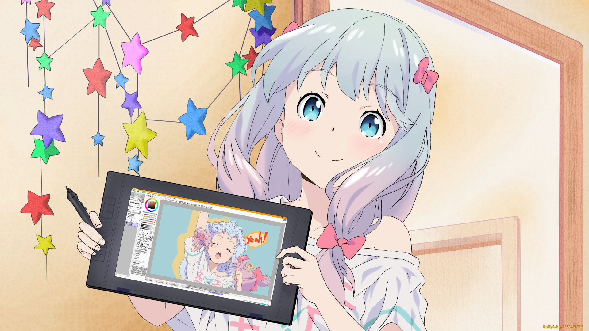 аниме, eromanga-sensei, девушка, взгляд, фон