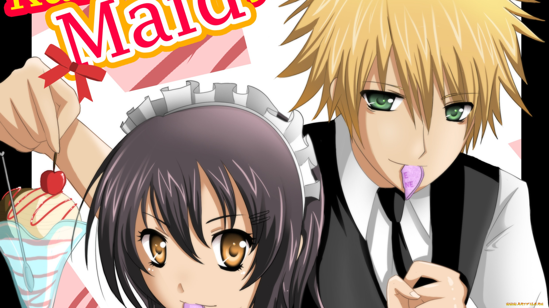 аниме, kaichou, wa, maid-sama, двое