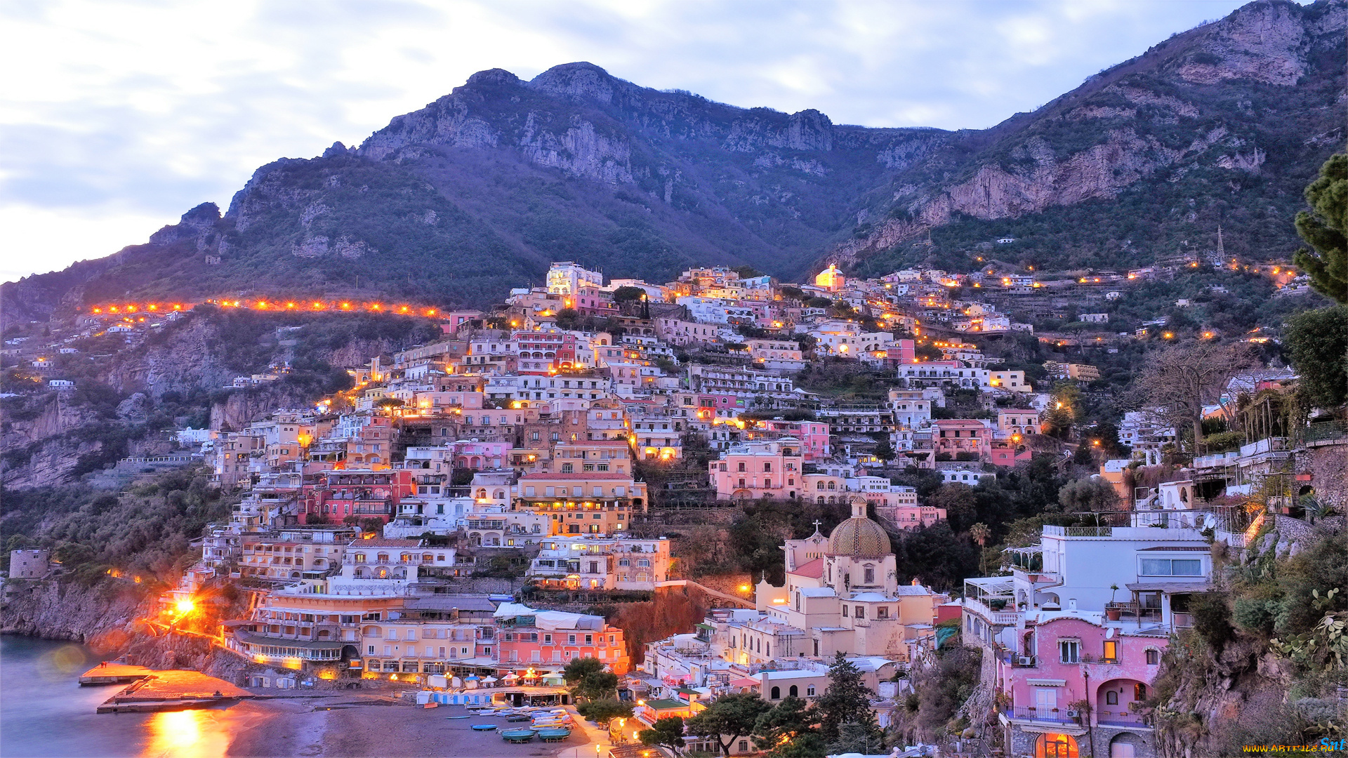 positano, , italy, города, -, панорамы, город, лодка, природа, позитано, море, пейзаж, италия, гора