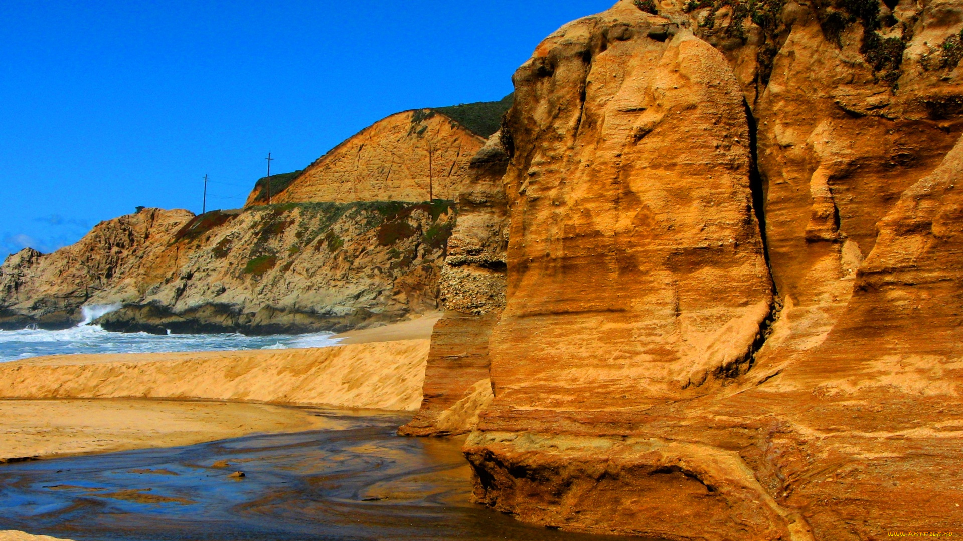 природа, побережье, скалы, песок