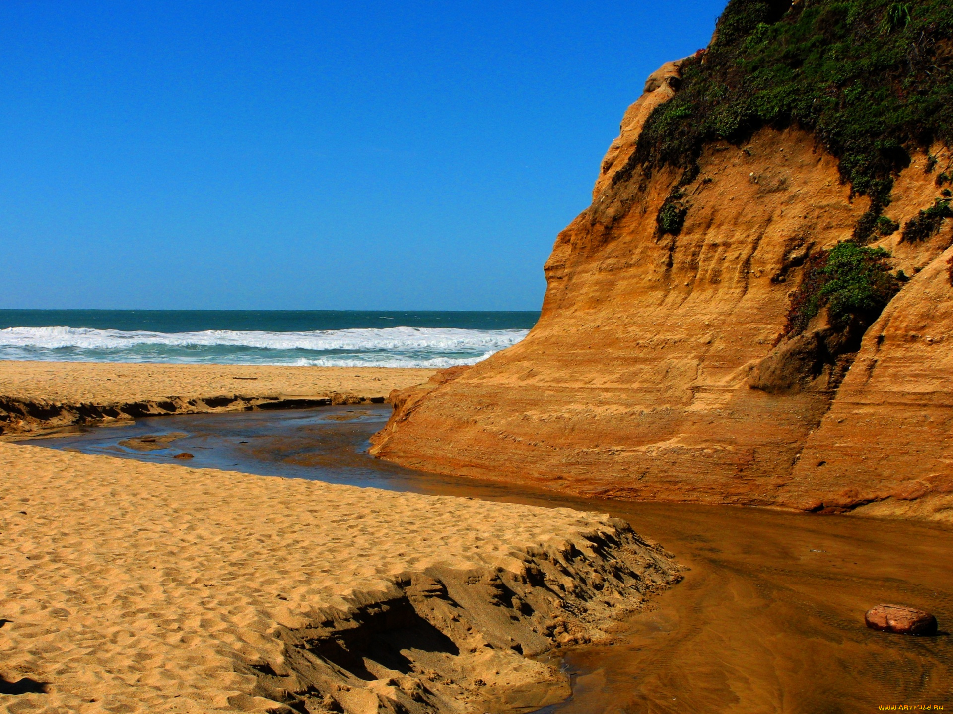 природа, побережье, песок, скалы