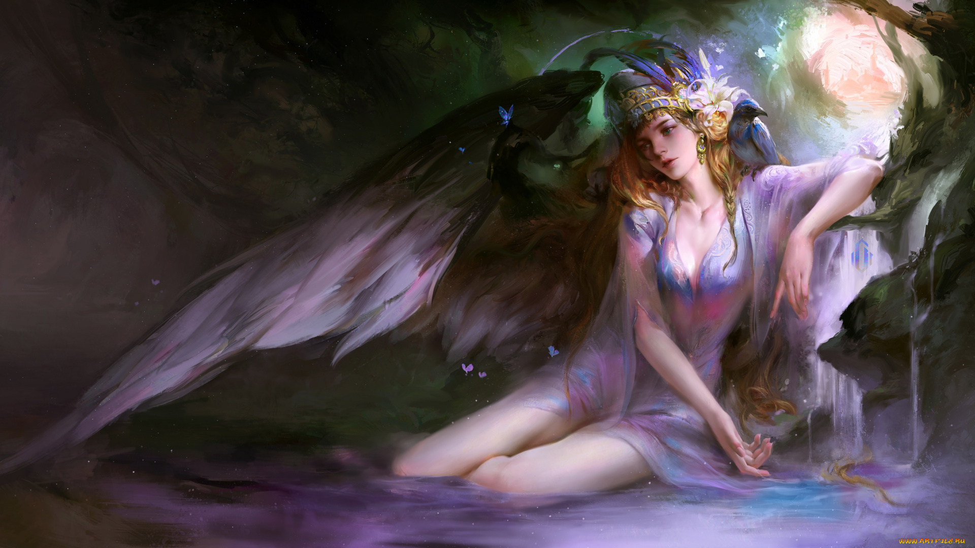 фэнтези, ангелы, девушка, фон, взгляд, крылья