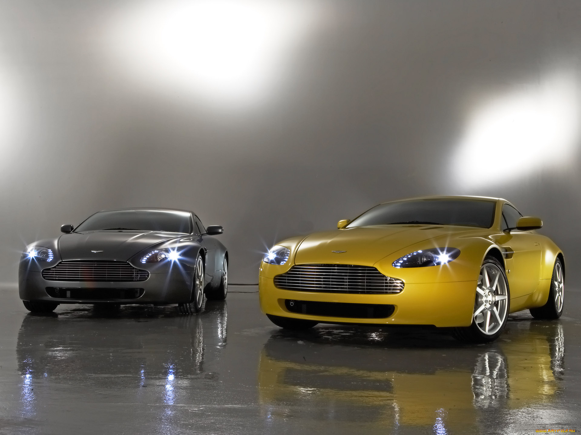 автомобили, aston, martin, серый, желтый