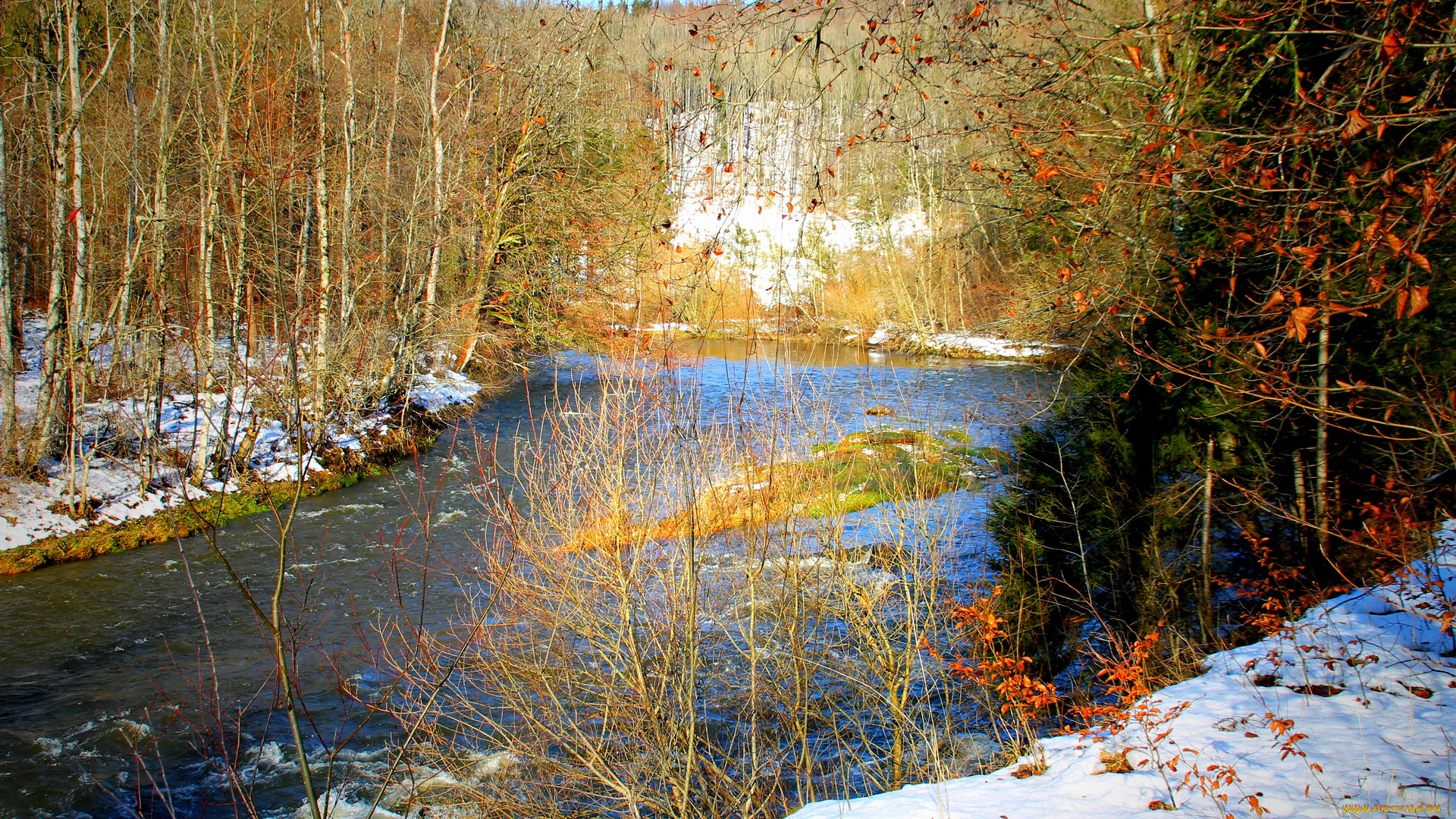 природа, реки, озера, снег, деревья