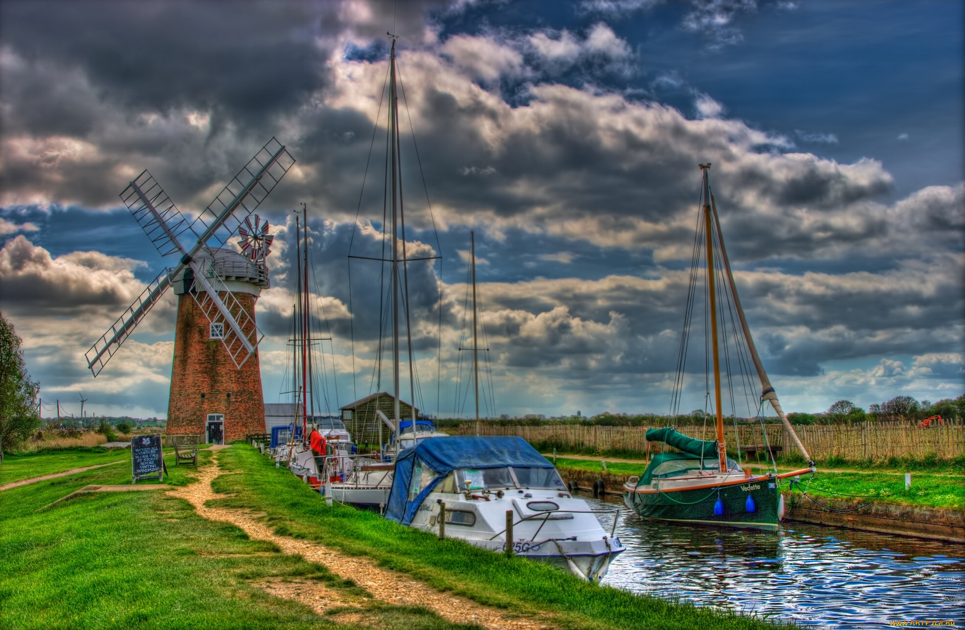 корабли, разные, вместе, horsey, windpump, norfolk, england, норфолк, англия, канал, мельница, яхты