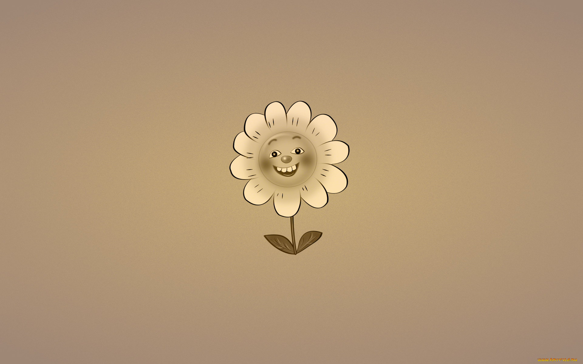 рисованные, минимализм, цветок, растение, листочки, темноватый, фон, ромашка, улыбка