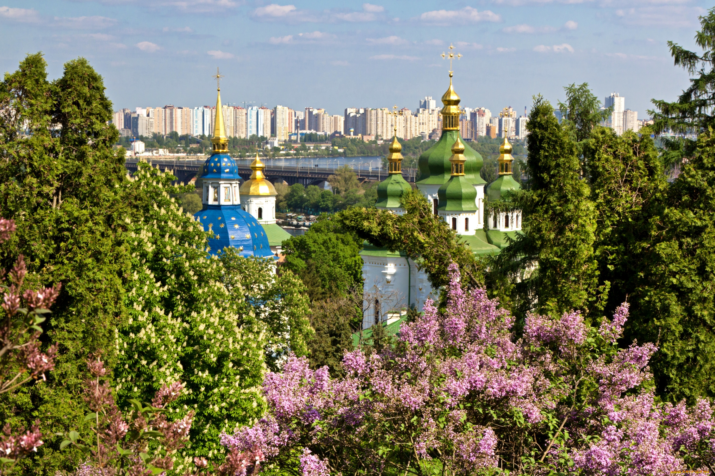 города, киев, , украина, сирень, купола, днепр