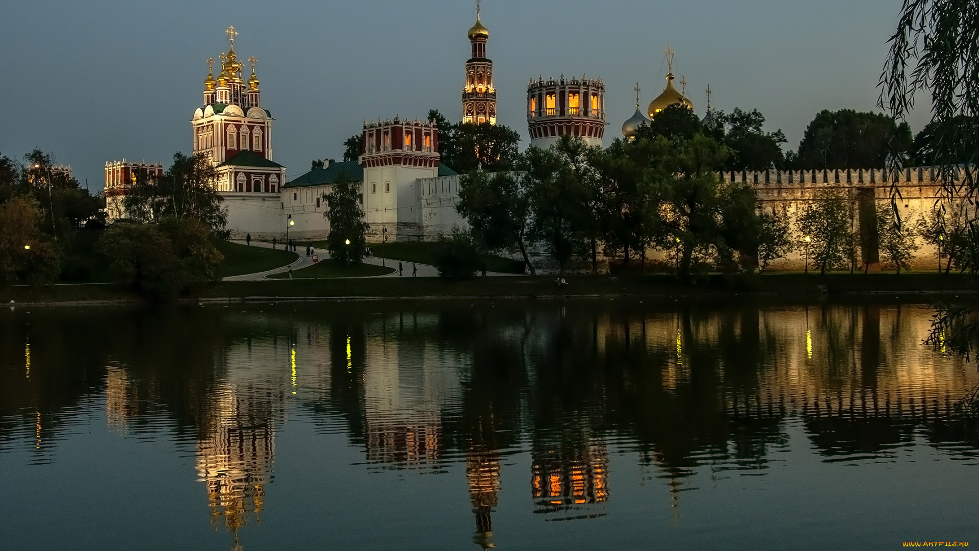 новодевичий, монастырь, города, -, православные, церкви, , монастыри, деревья, ночь, река, монастырь, москва