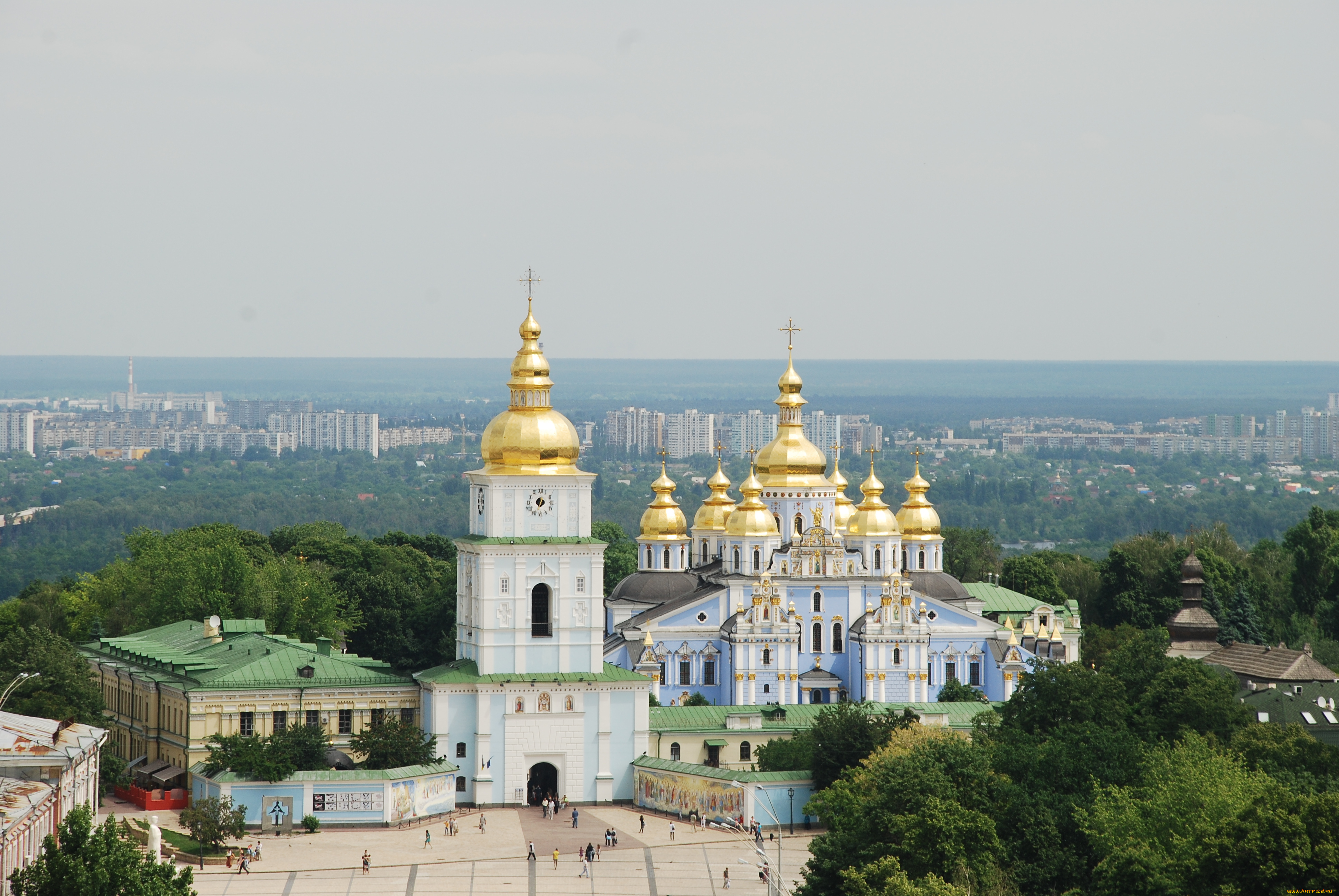 города, киев, , украина, панорама, город, зелень, площадь, собор, киев