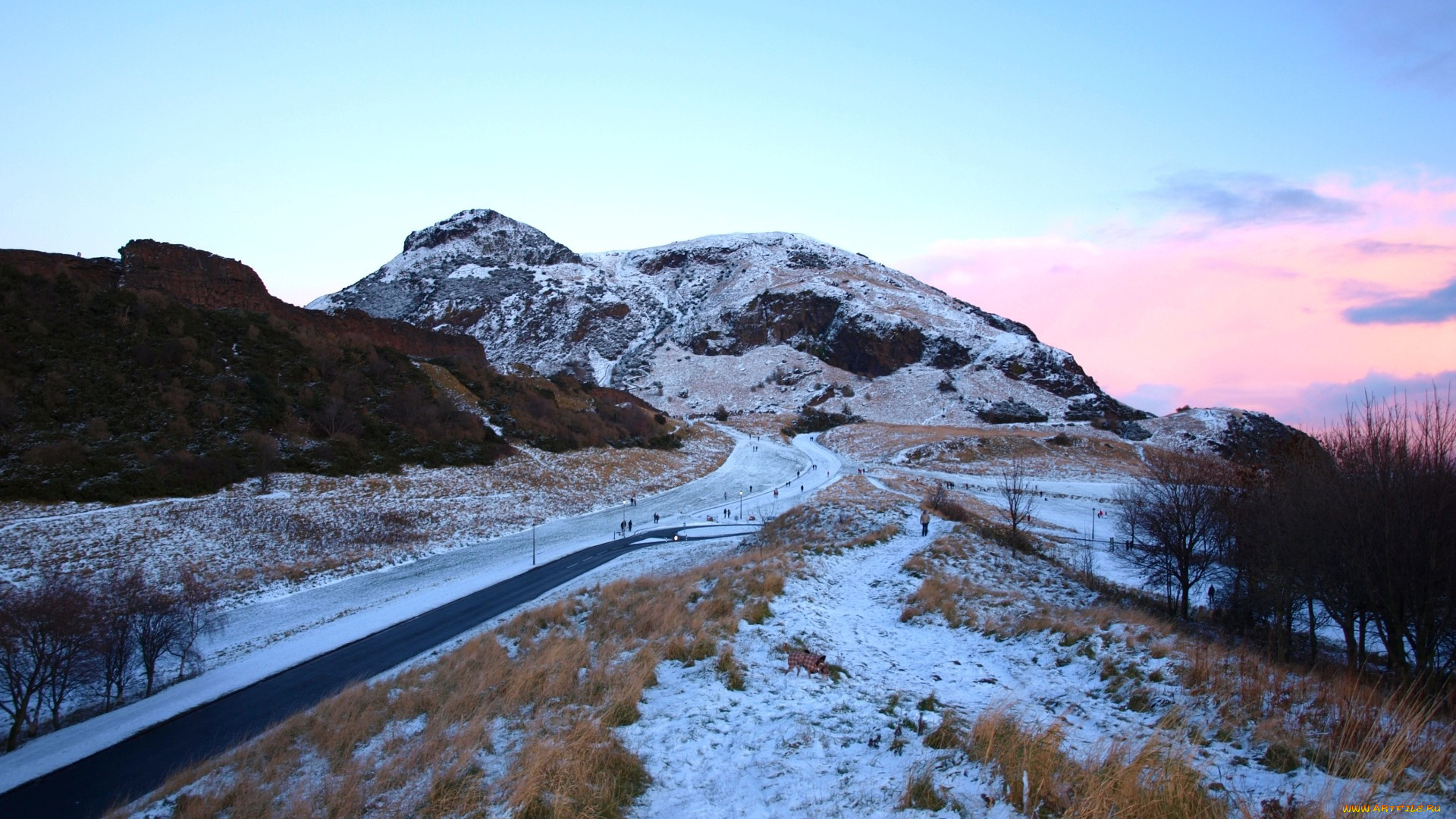 природа, горы, зима, снег, дорога, шотландия
