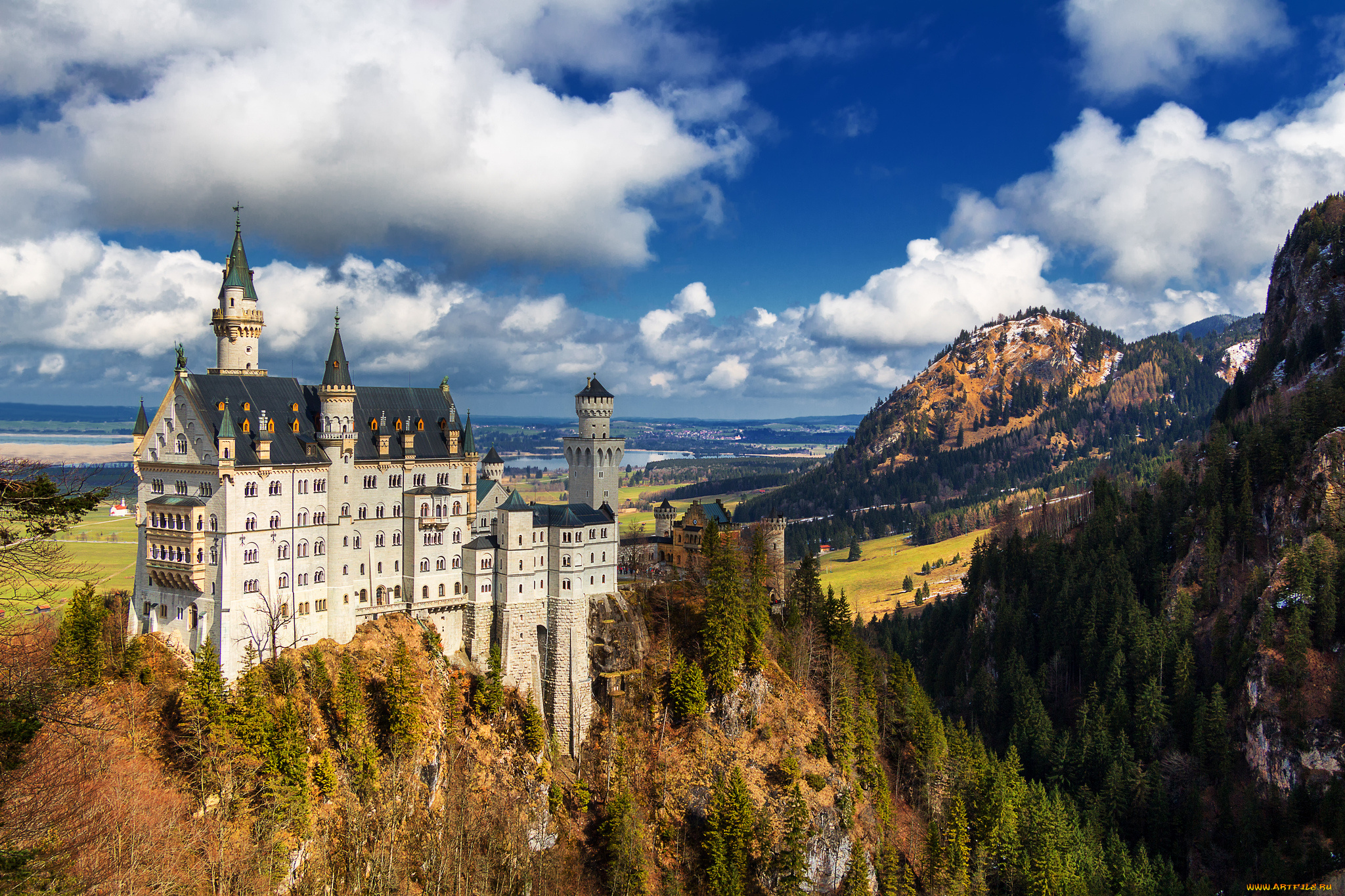 neuschwanstein, castle, города, замок, нойшванштайн, , германия, простор