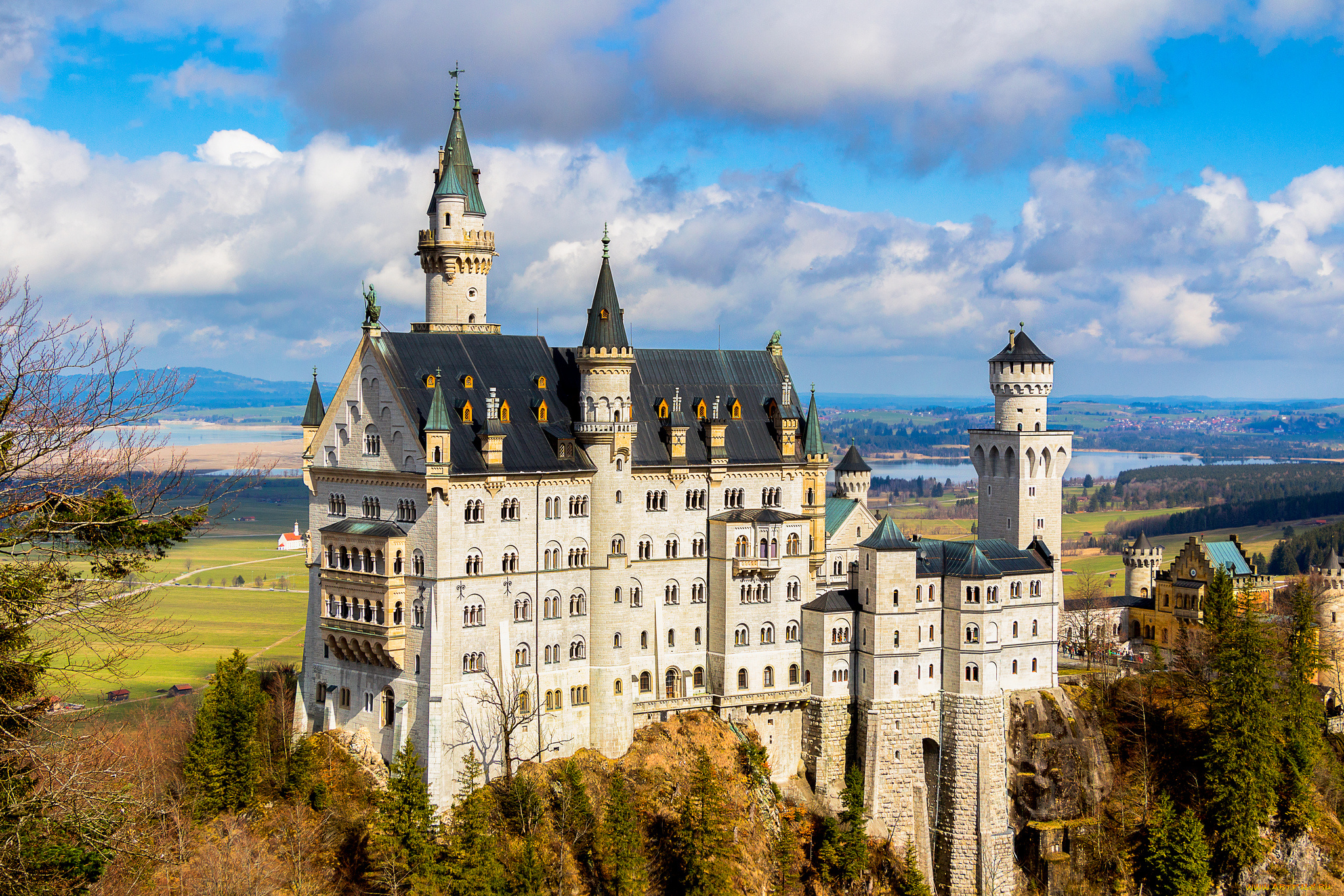 neuschwanstein, castle, города, замок, нойшванштайн, , германия, простор