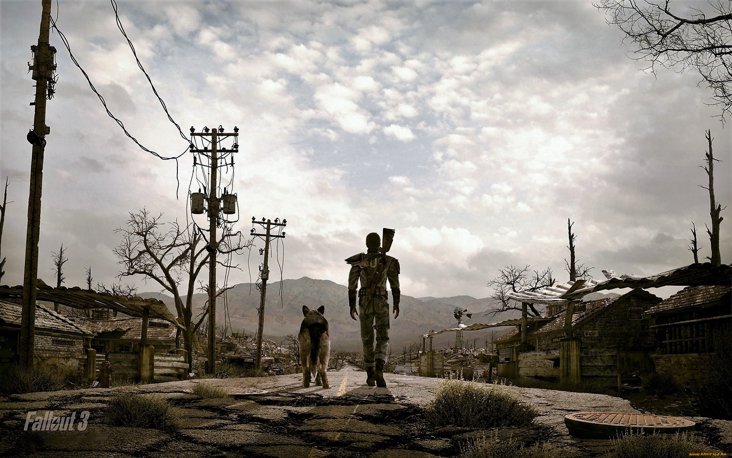 видео, игры, fallout, 3, мужчина, собака, улица, постапокалипсис