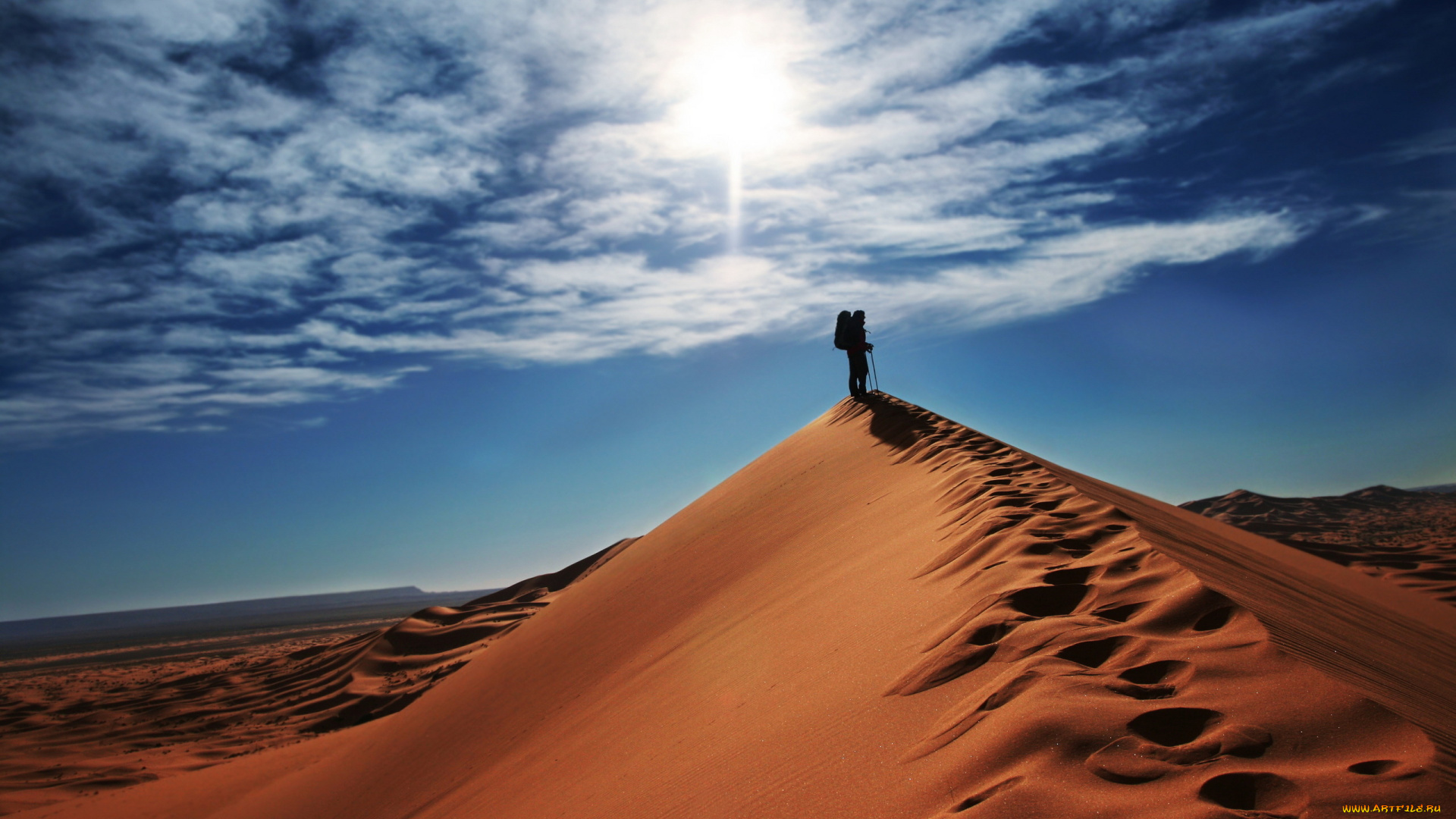 природа, пустыни, путник, солнце, бархан, песок, пустыня