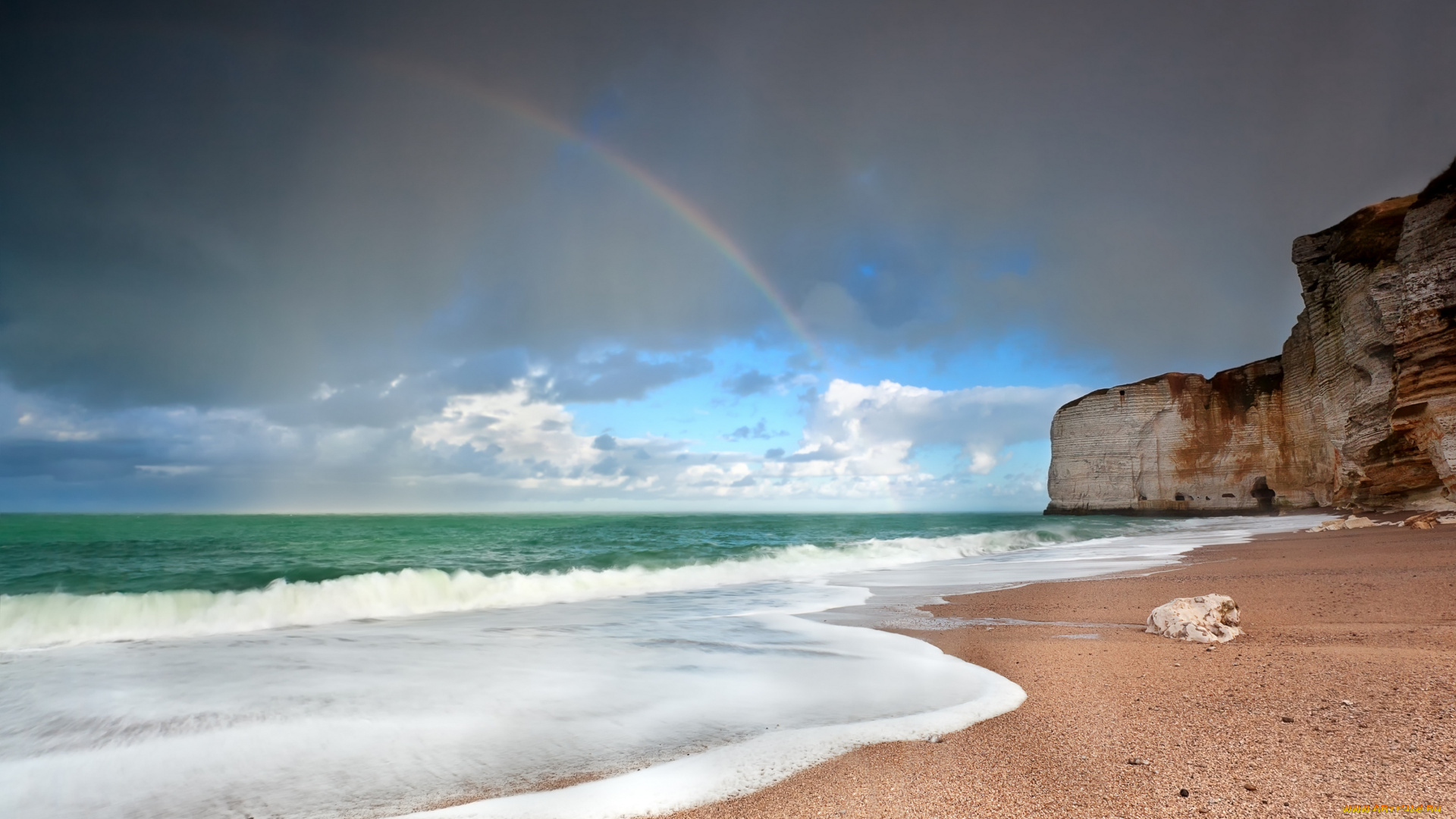 природа, побережье, море, волны, скала, радуга, the, nature, sea, wave, rock, rainbow