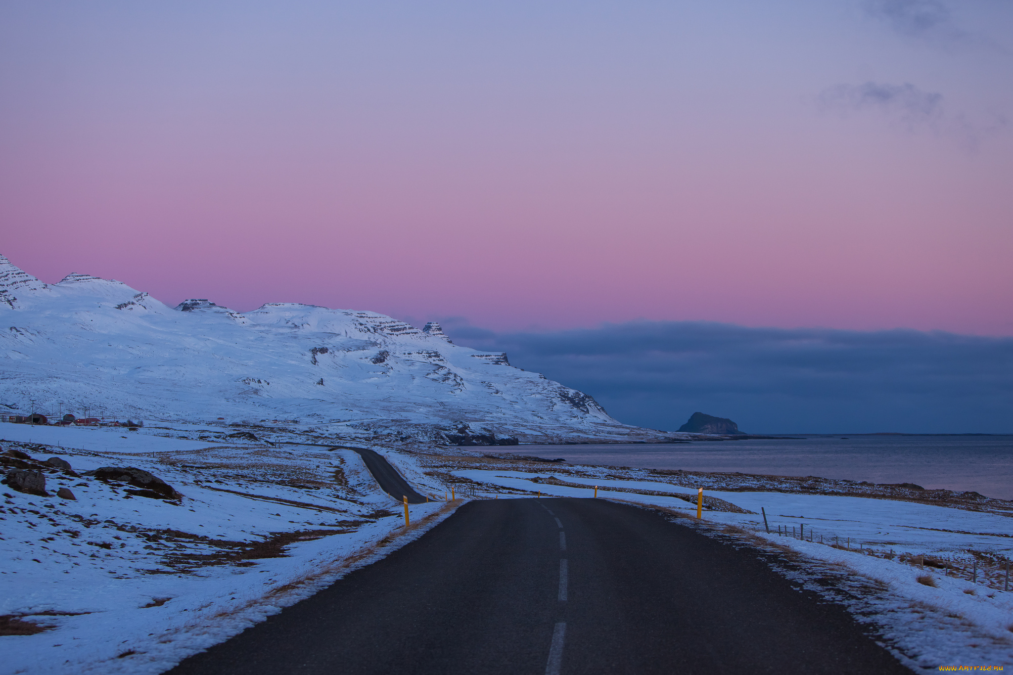 природа, дороги, исландия, облака, небо, вечер, снег