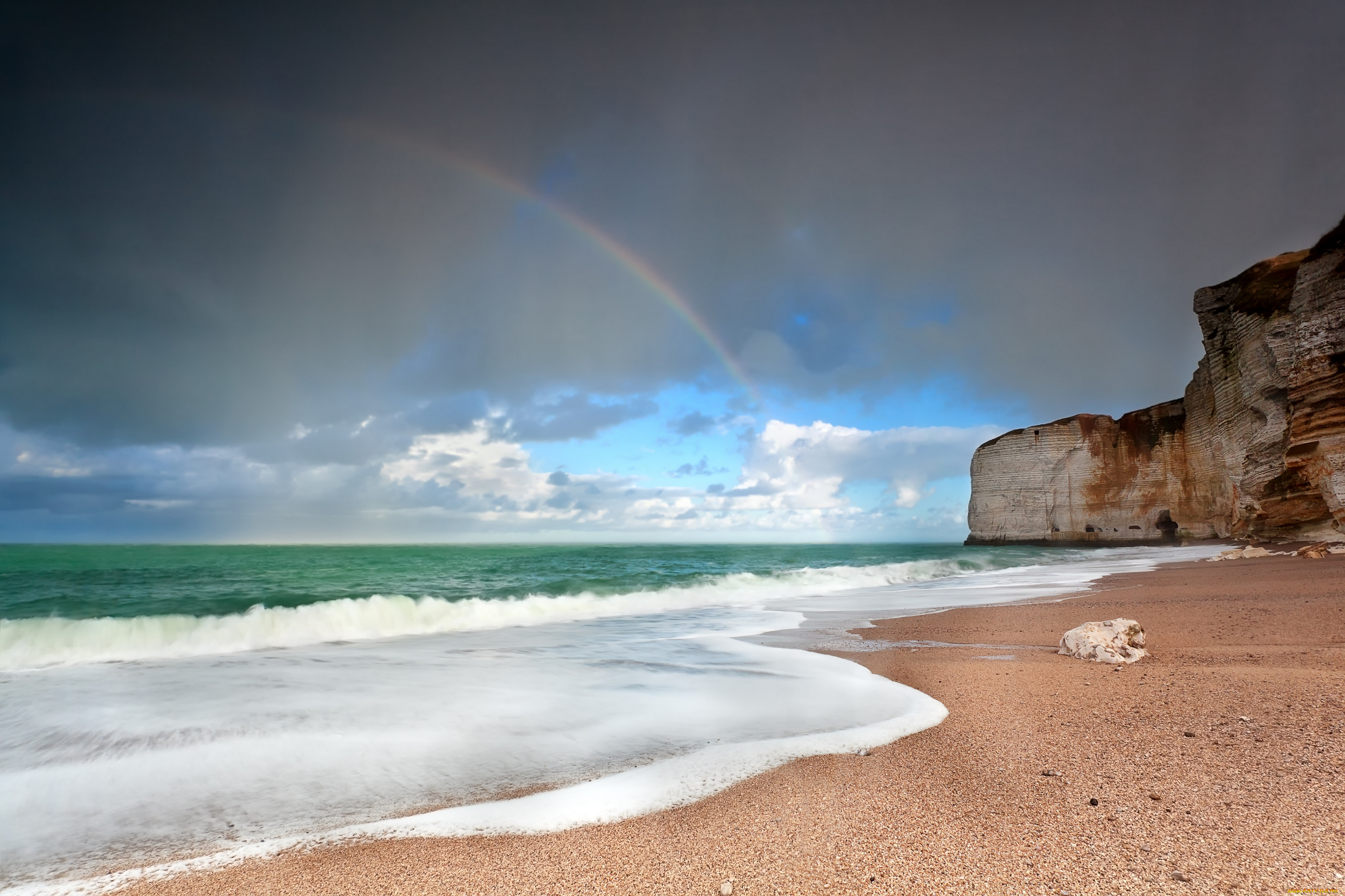 природа, побережье, море, волны, скала, радуга, the, nature, sea, wave, rock, rainbow