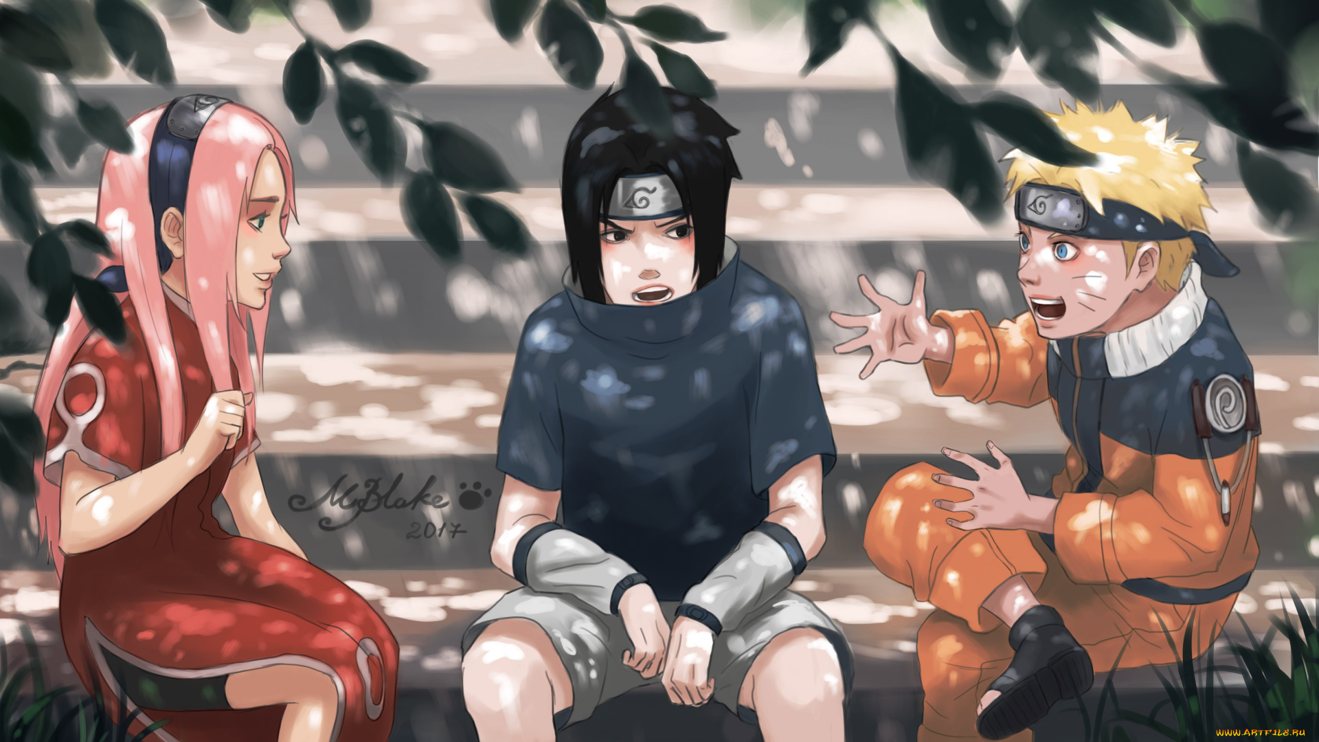 аниме, naruto, art, uchiha, sasuke, uzumaki, team, 7, haruno, sakura, by, blackmarlb0r0