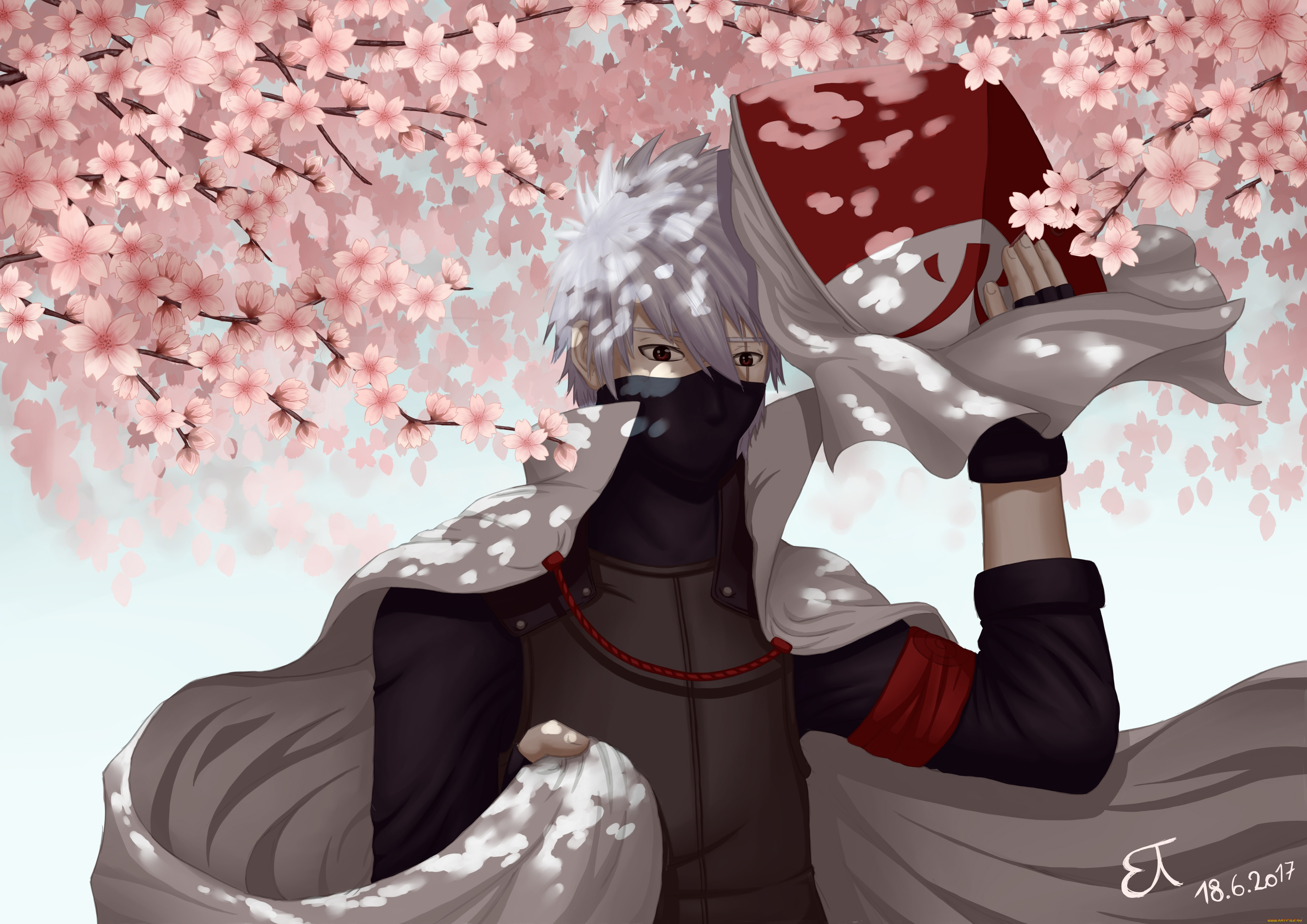 аниме, naruto, art, сакура, цветение, hatake, kakashi, by, jellyfishdream, rokudaime, hokage