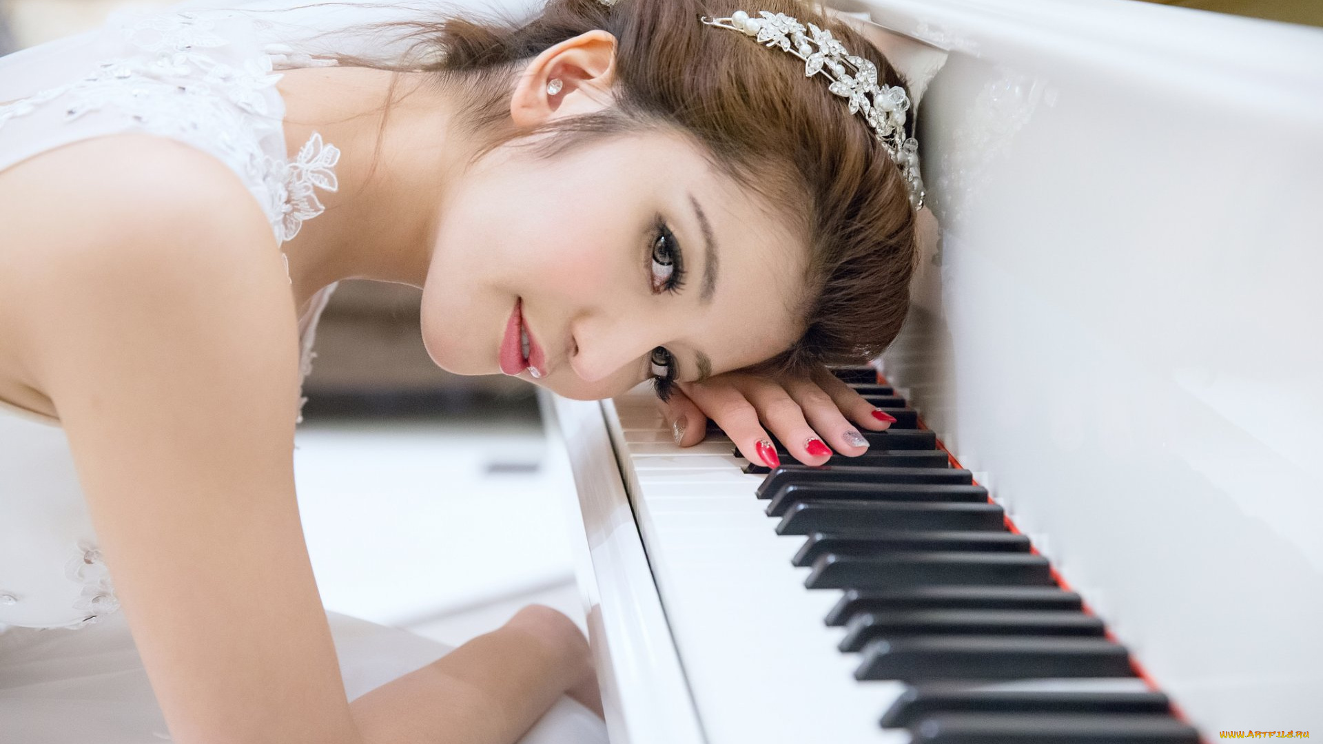 музыка, -другое, взгляд, девушка, азиатка, пианино