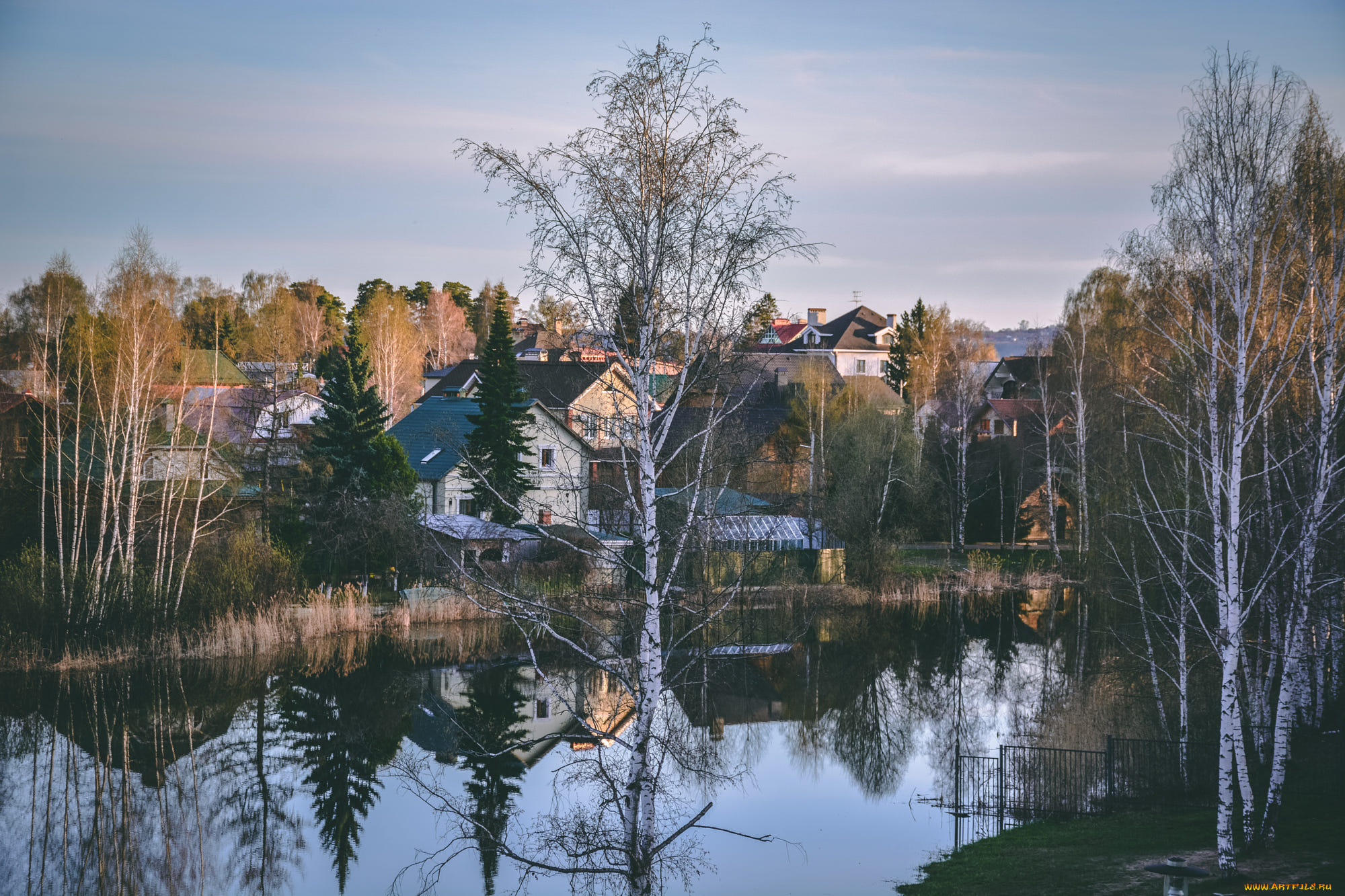 города, -, пейзажи, природа, россия, озеро, коттеджи, березы