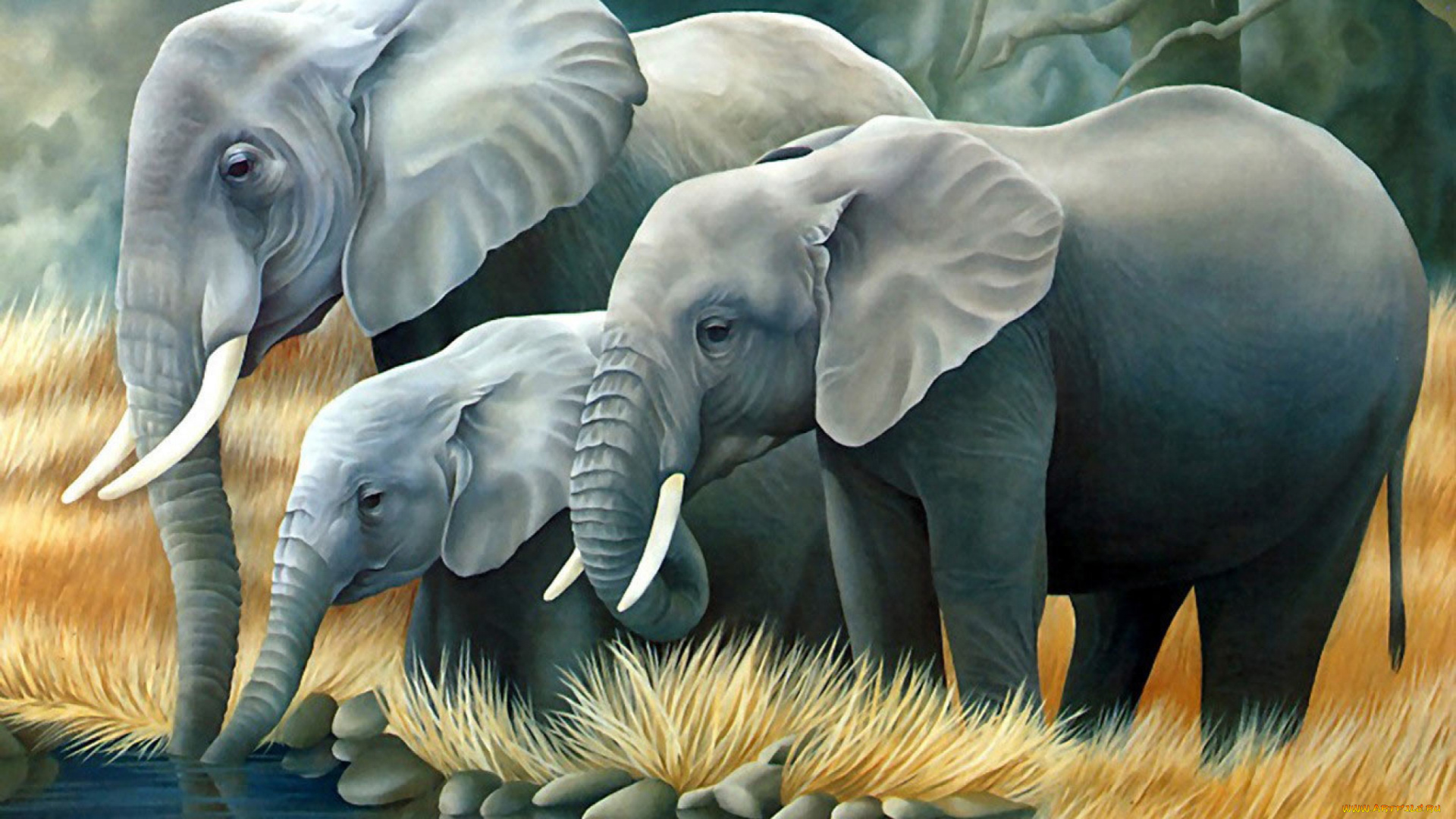 рисованное, животные, , слоны, слоны