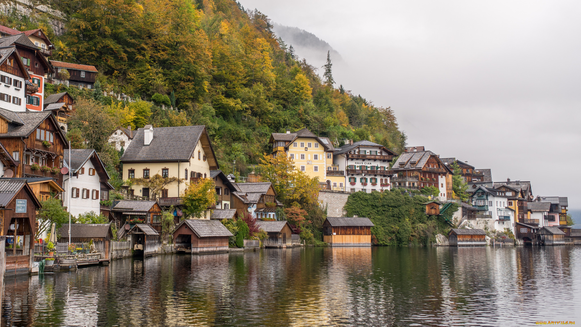 hallstatt, города, -, пейзажи, городок, озеро, горы