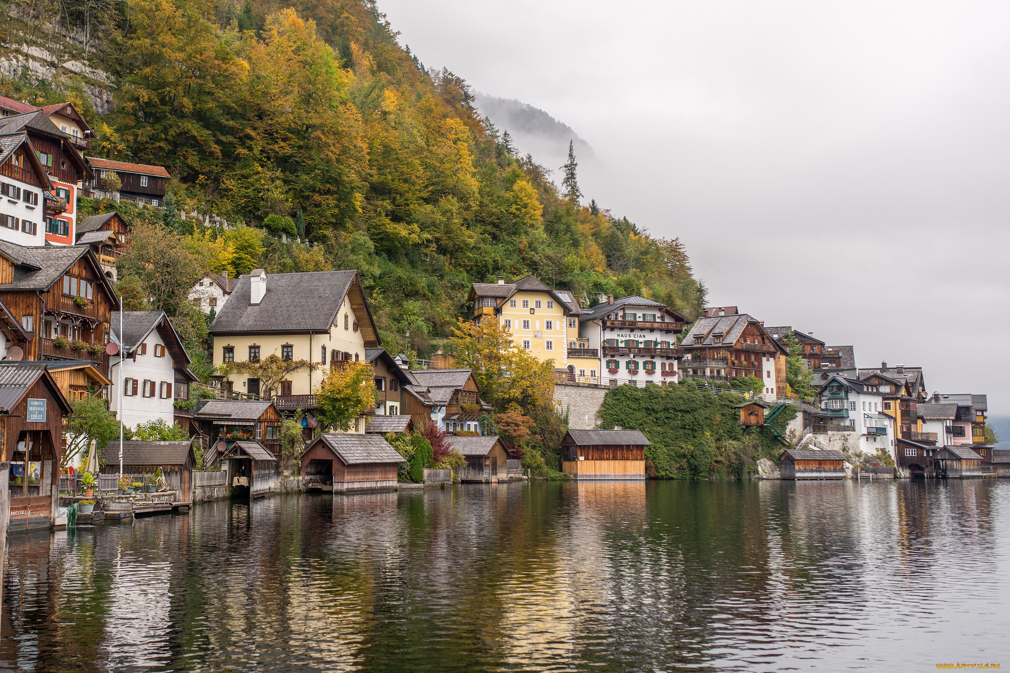 hallstatt, города, -, пейзажи, городок, озеро, горы