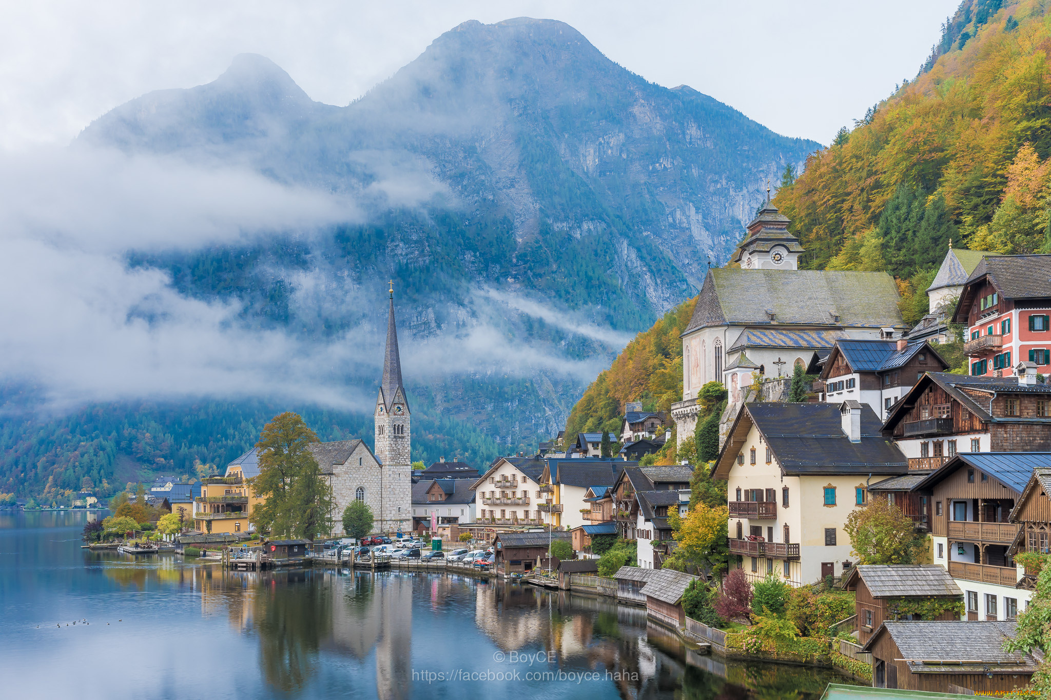 hallstatt, города, -, пейзажи, городок, озеро, горы