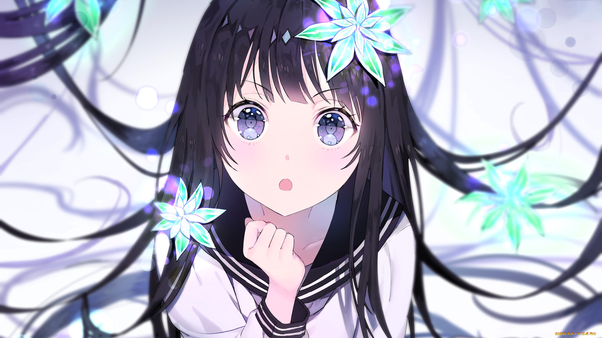 аниме, hyouka, девочка, цветы, матроска