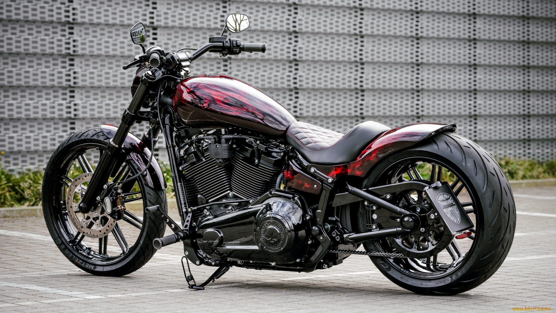 мотоциклы, harley-davidson, softial, brakout, 114, burning, skull, customized, custombikes