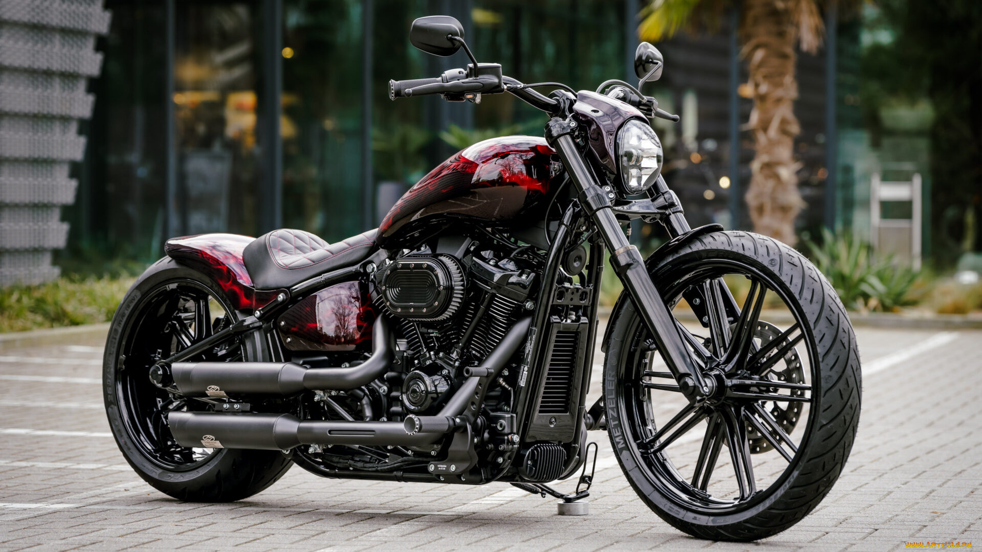 мотоциклы, harley-davidson, softial, brakout, 114, burning, skull, customized, custombikes