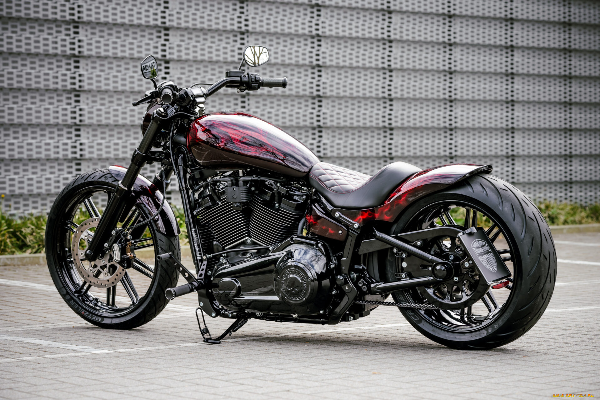 мотоциклы, harley-davidson, softial, brakout, 114, burning, skull, customized, custombikes