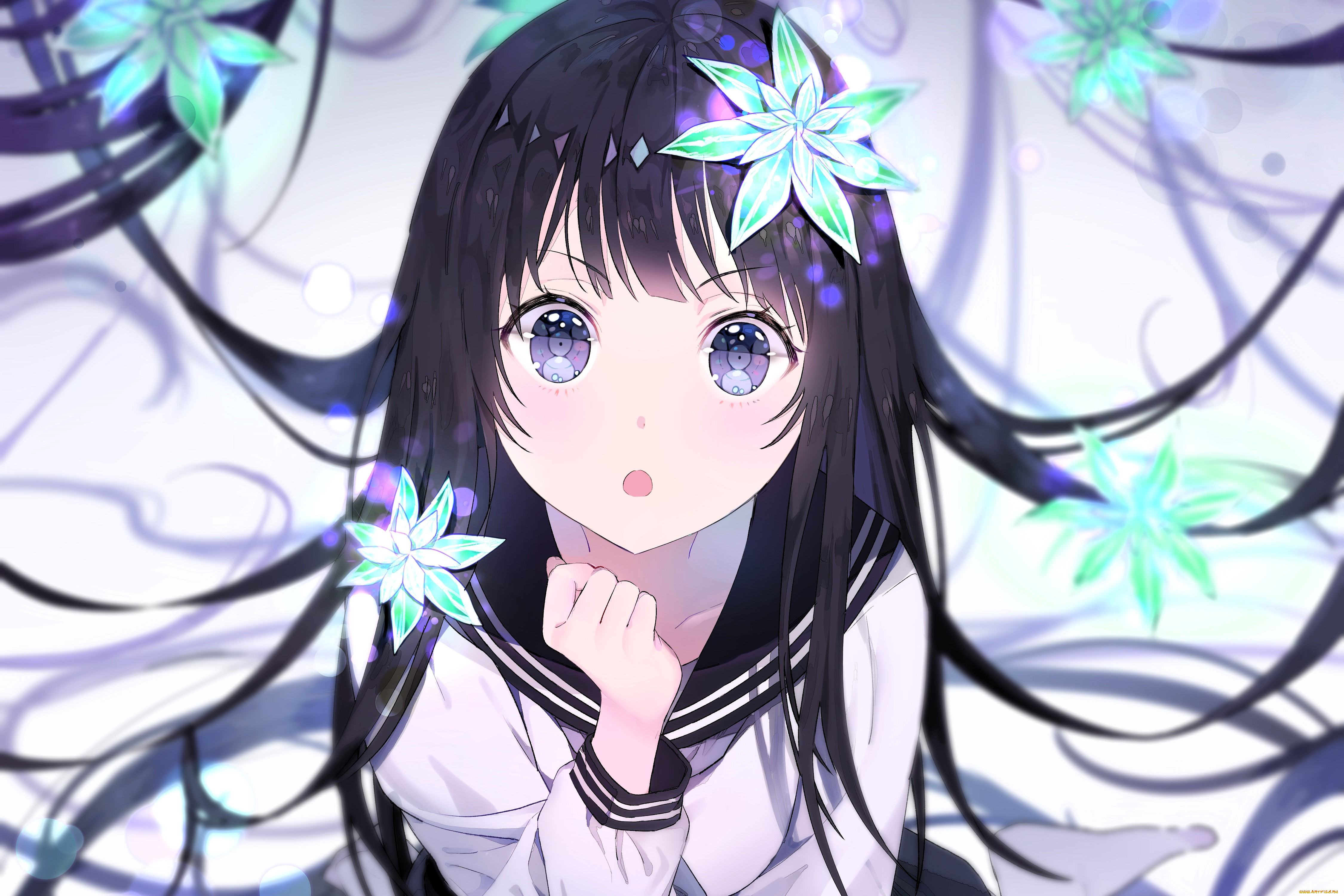 аниме, hyouka, девочка, цветы, матроска