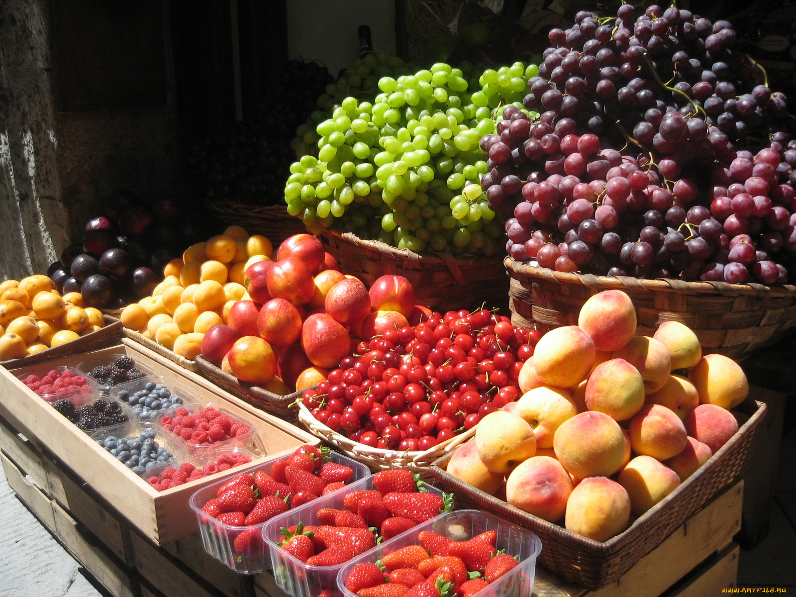 еда, фрукты, ягоды, клубника, виноград