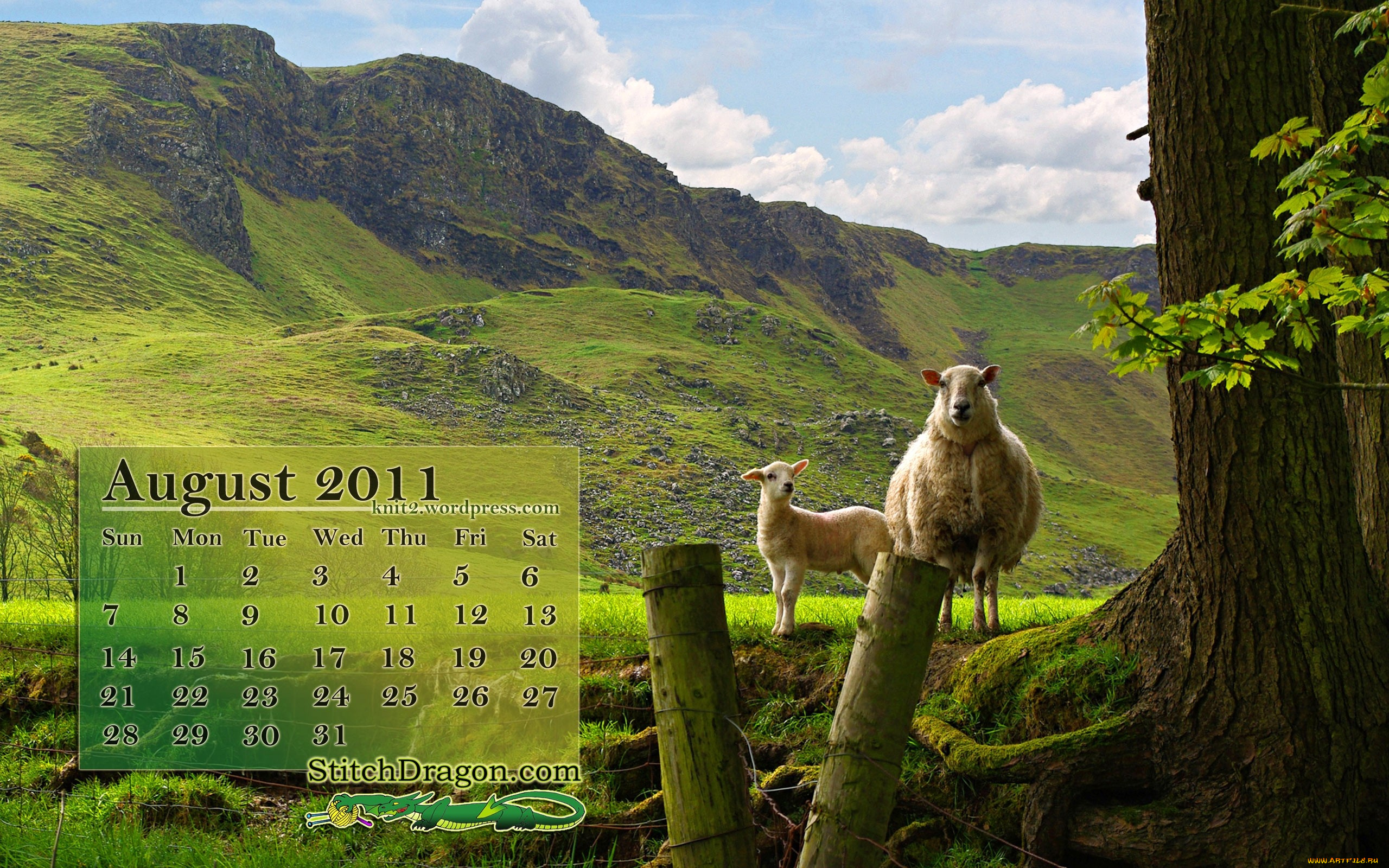 календари, животные, овцы, деревья, горы