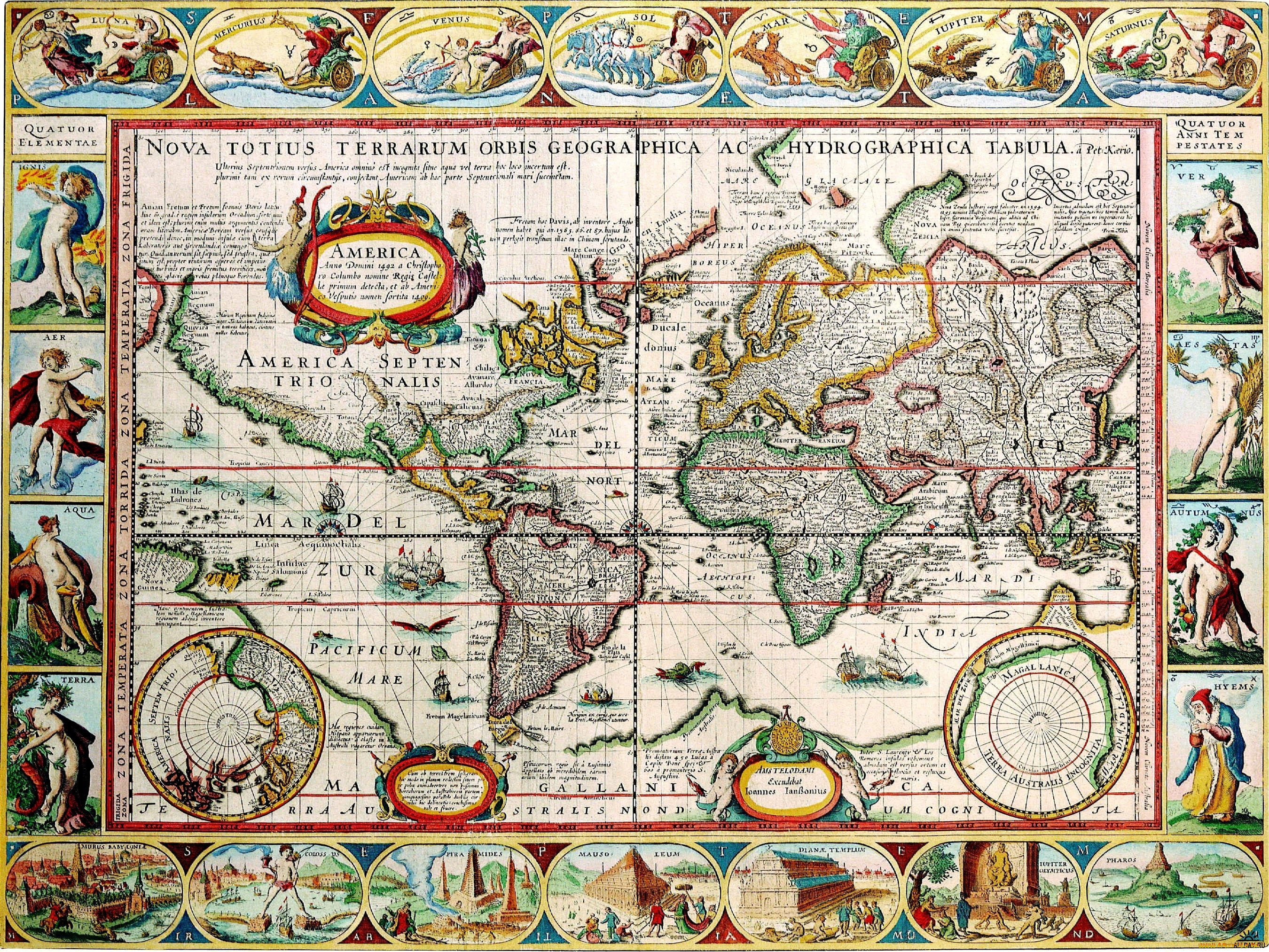 старинная, карта, мира, разное, глобусы, карты, старинный, континенты