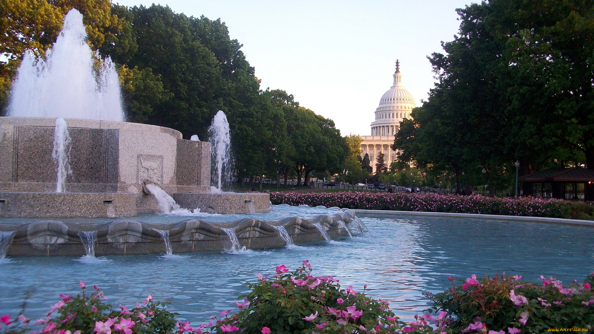 сapitol, washington, города, вашингтон, сша, фонтан