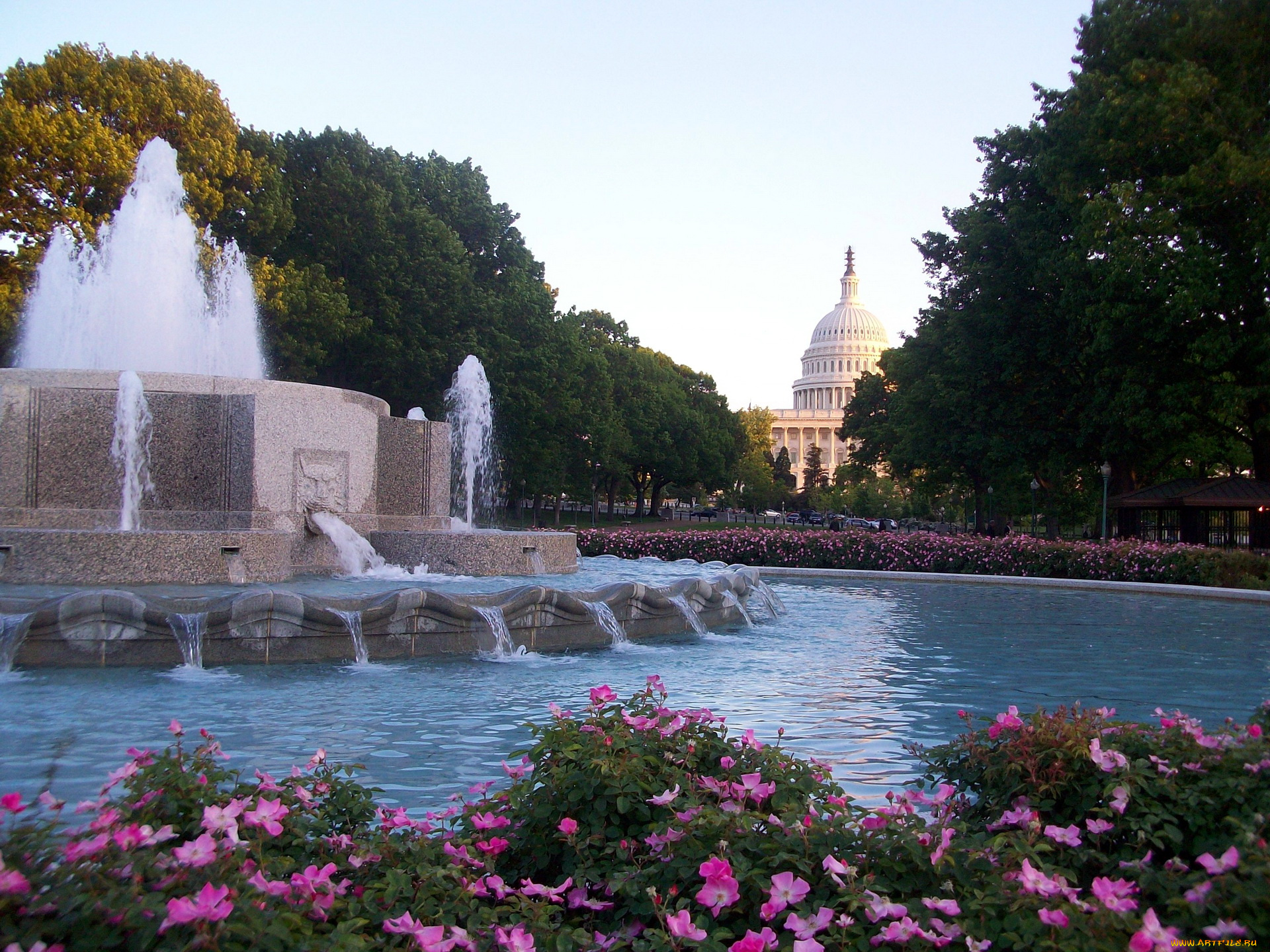 сapitol, washington, города, вашингтон, сша, фонтан