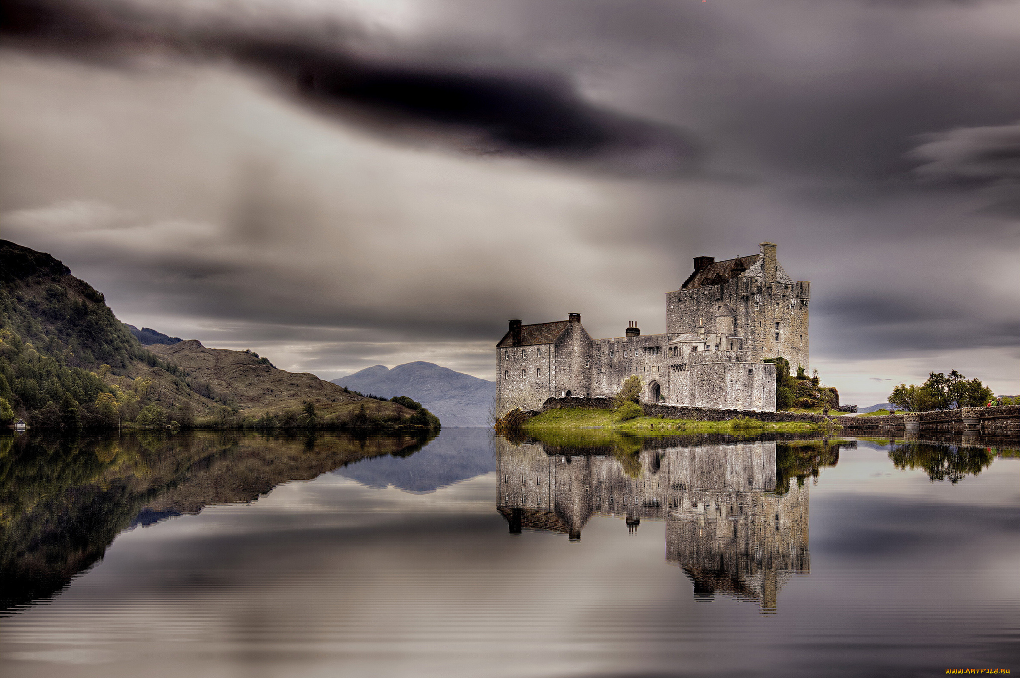 eilean, donan, castle, scotland, города, замок, эйлиан, донан, шотландия, пейзаж, озеро