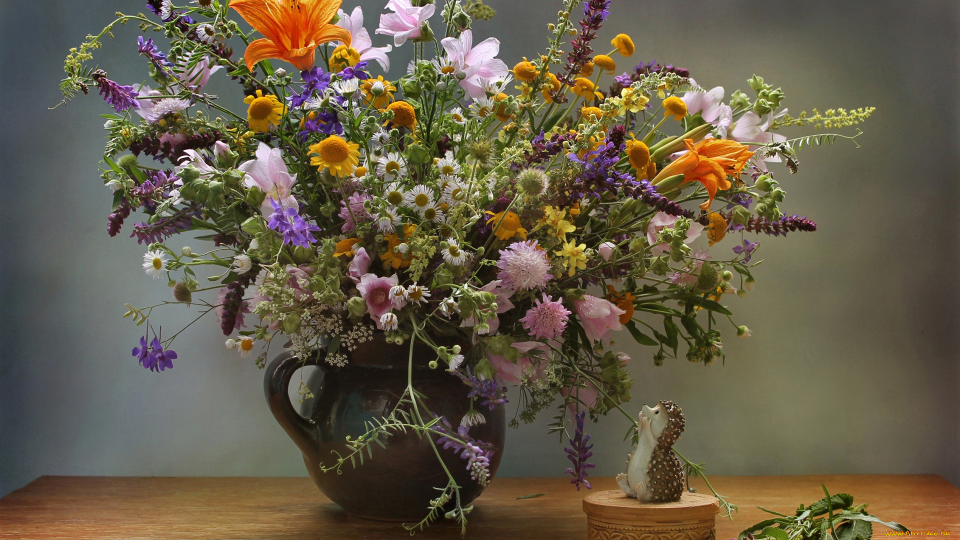цветы, букеты, , композиции, ромашки, стол, полевые, ёжик, ваза, шкатулка, букет