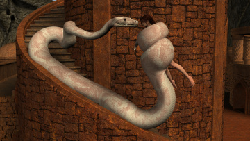 Картинка 3д+графика фантазия+ fantasy змея фон взгляд девушка