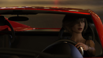 Картинка 3д+графика люди-авто мото+ people-+car+ +moto девушка взгляд автомобиль фон