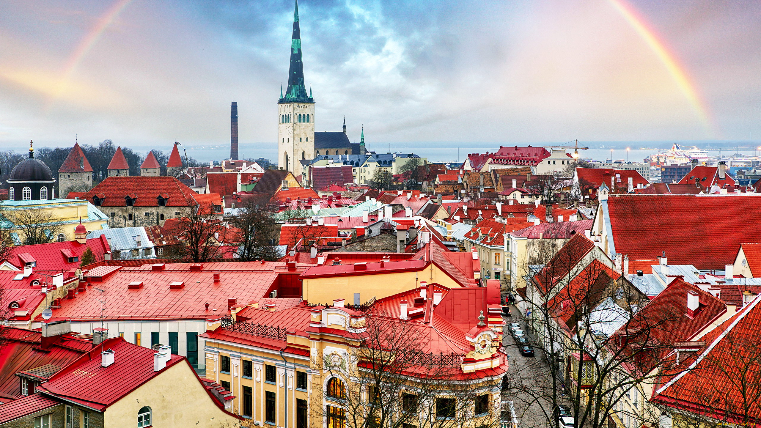 города, таллин, , эстония, панорама, радуга