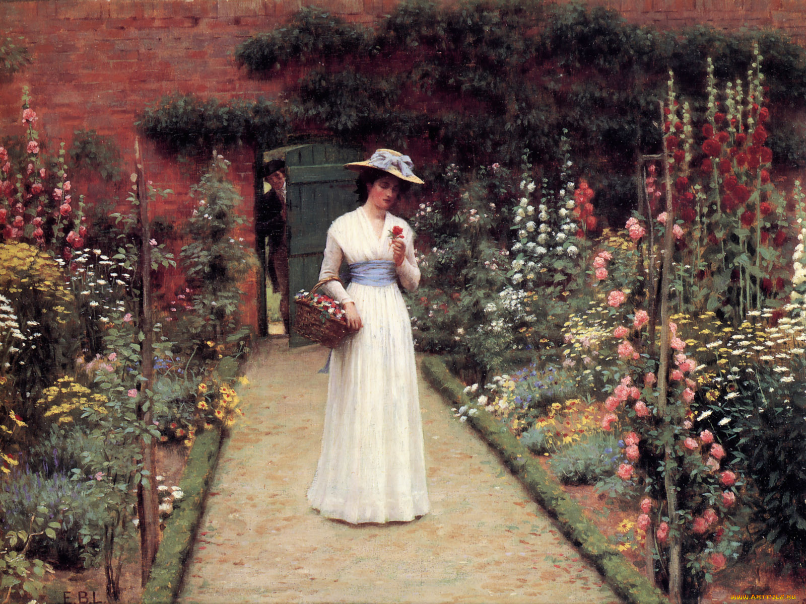 lady, in, garden, рисованные, edmund, leighton